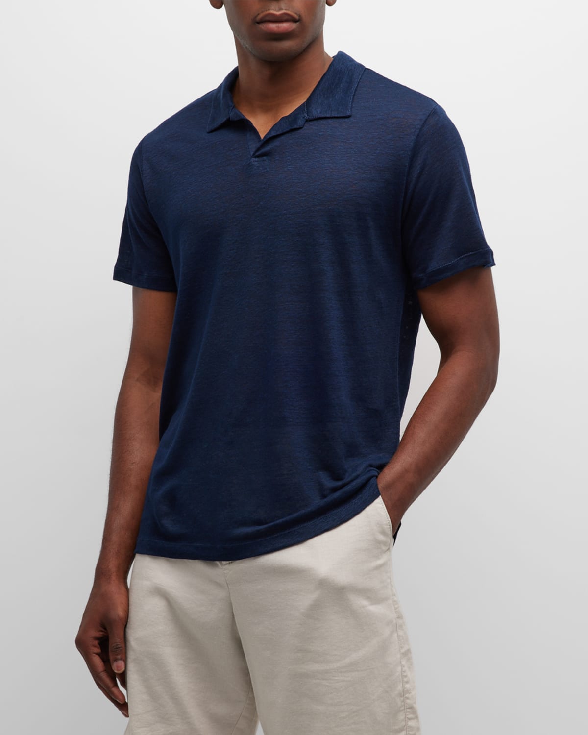 Onia Men's Linen V-neck Polo Shirt In Deep Navy