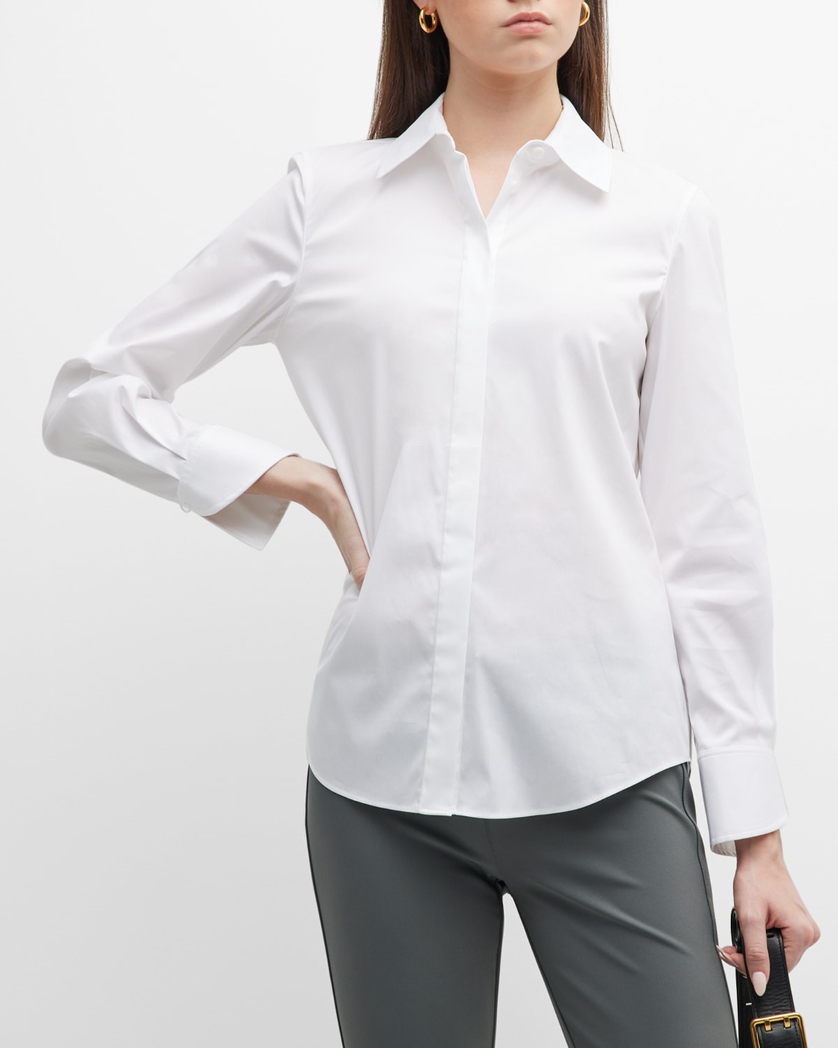 Shop Lafayette 148 Petite Wright Button-down Cotton-blend Shirt In White