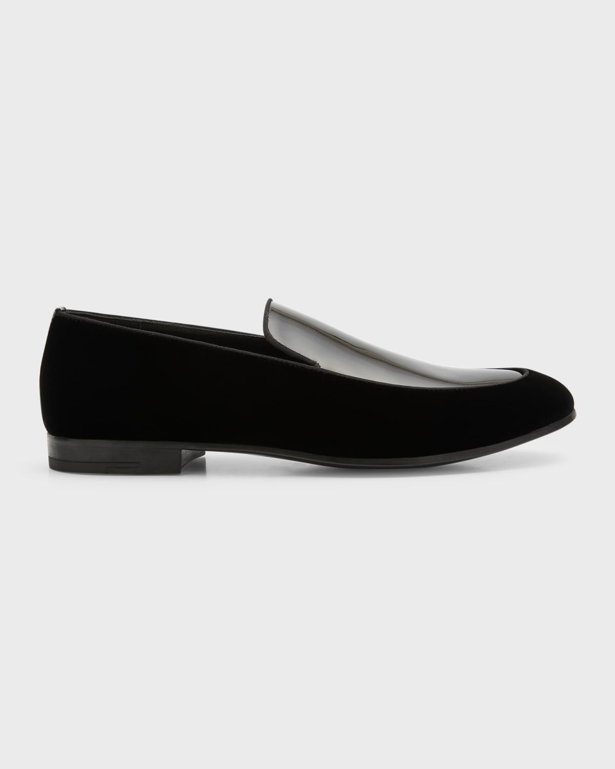 Giorgio Armani Men's Velvet Patent Leather Formal Loafers In Solid Black