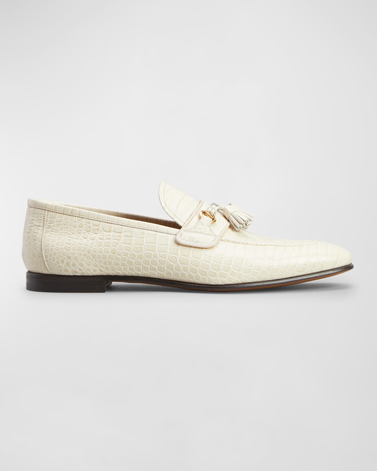 Shop Tom Ford Men's Sean Alligator-printed Leather Tassel Loafers In Ivory