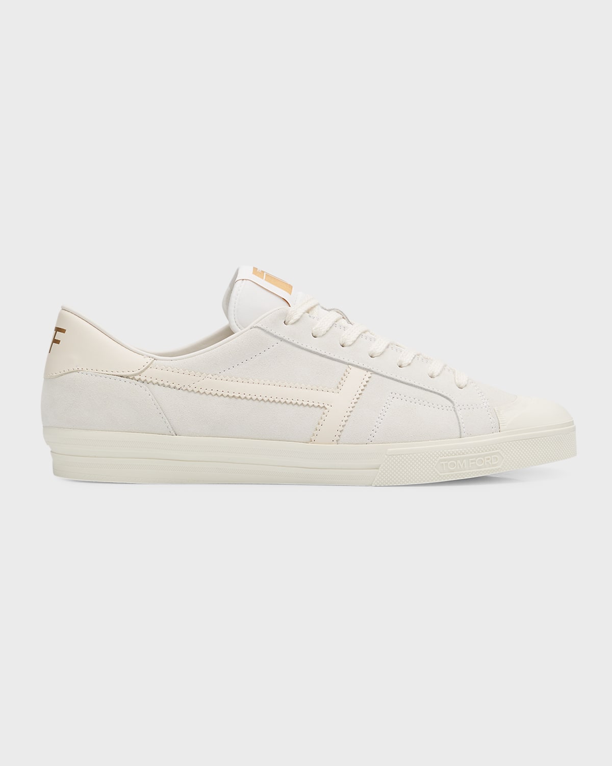 Shop Tom Ford Men's Jarvis T-applique Suede Low-top Sneakers In White/beige