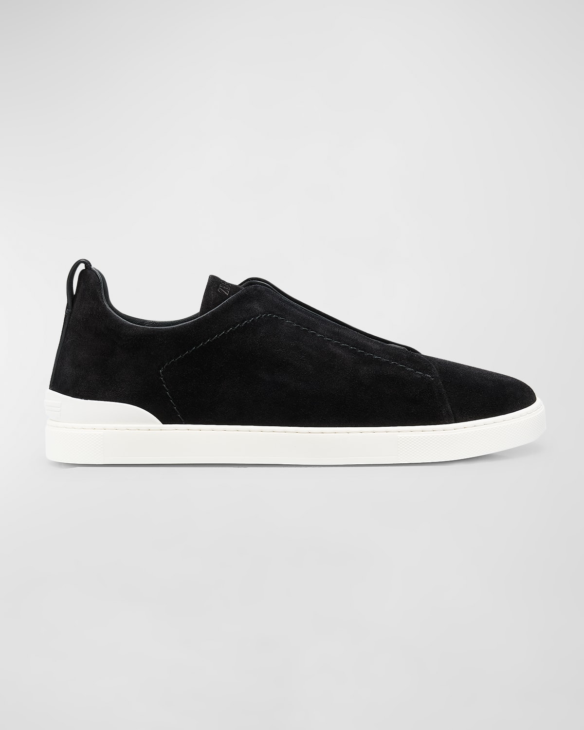 Zegna Men's Triple Stitch Suede Sneakers In Black