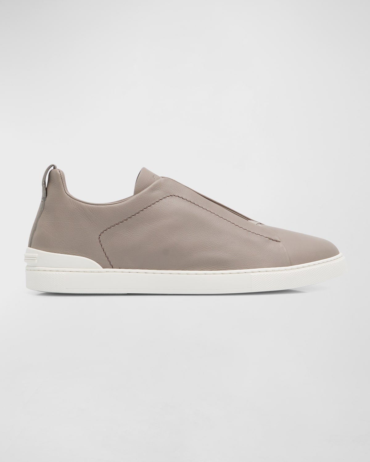 ZEGNA MEN'S TRIPLE STITCH™ SLIP-ON SOFT CALF LEATHER LOW-TOP SNEAKERS