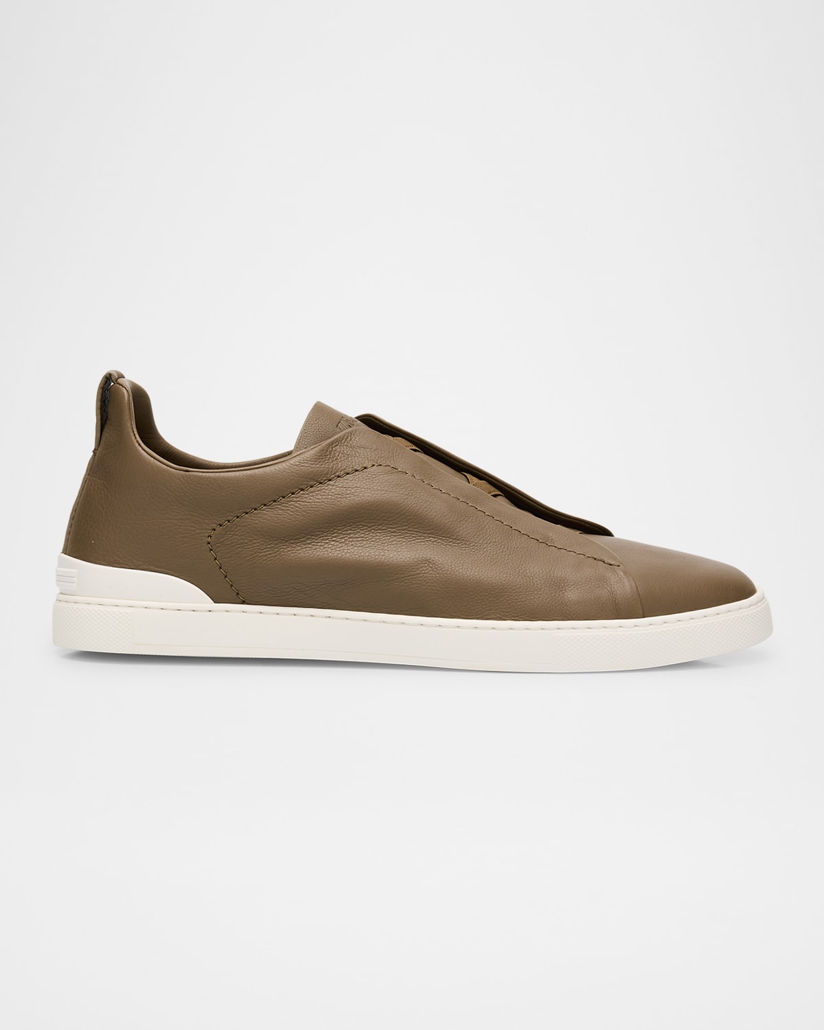 Zegna Men's Triple Stitch Secondskin Leather Slip-on Sneakers In Neutral