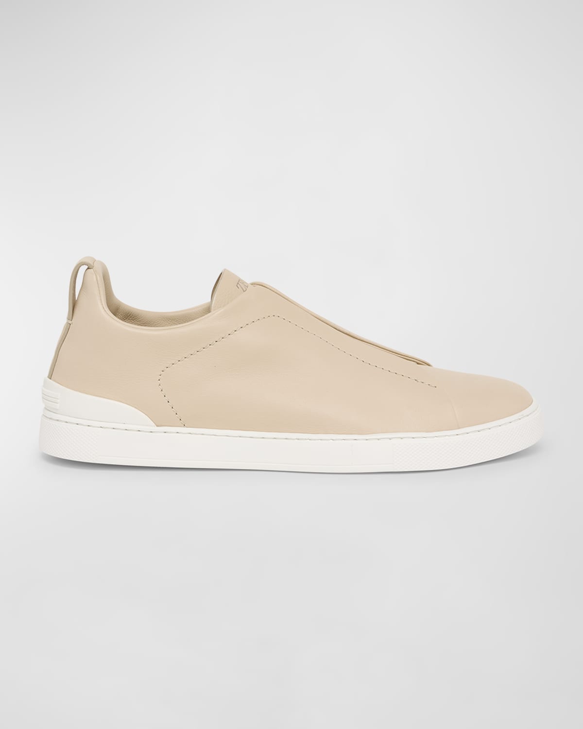 Zegna Men's Triple Stitch Secondskin Leather Slip-on Sneakers In Neutral