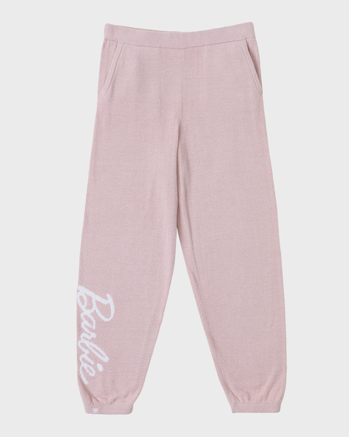 Barefoot Dreams Kids' X Barbie Ultra Lite Logo-print Sweatpants In Dusty Rose/white