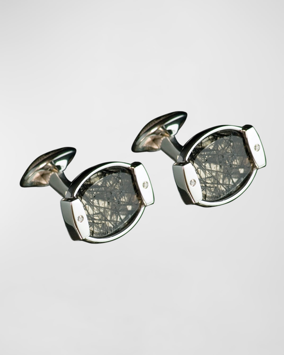 Tateossian Men's 18k Gold Tourmalated Quartz Oval Cufflinks In Black