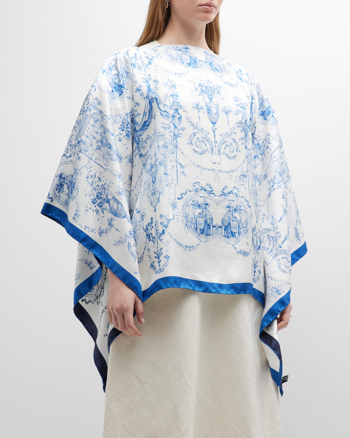 Toile Double-Sided Silk Poncho