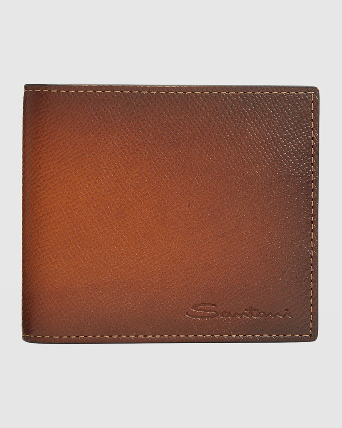 Shop Santoni Men's Saffiano Leather Bifold Wallet In Brown-m40
