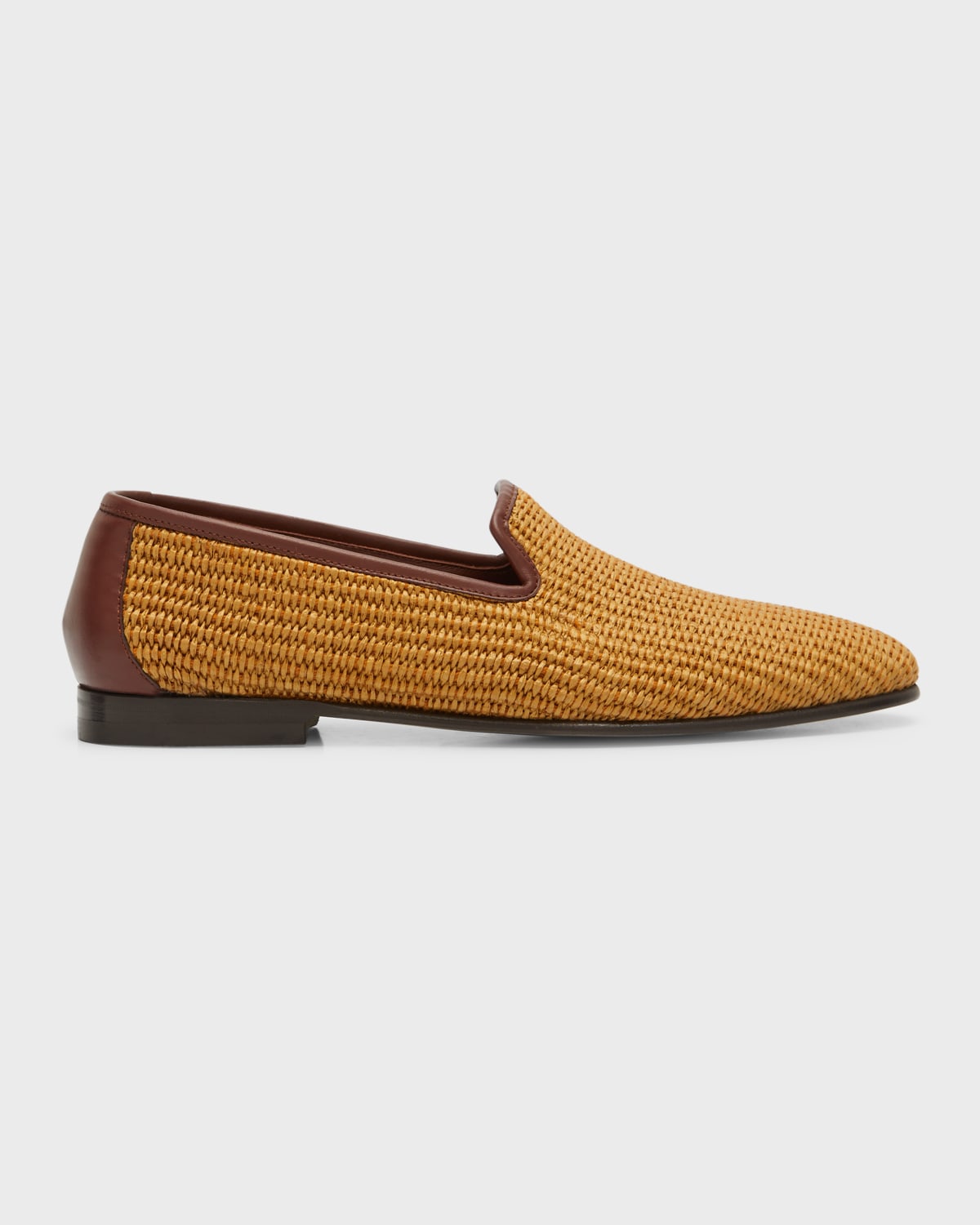 Manolo Blahnik Mario Leather-trimmed Raffia Loafers In Brown