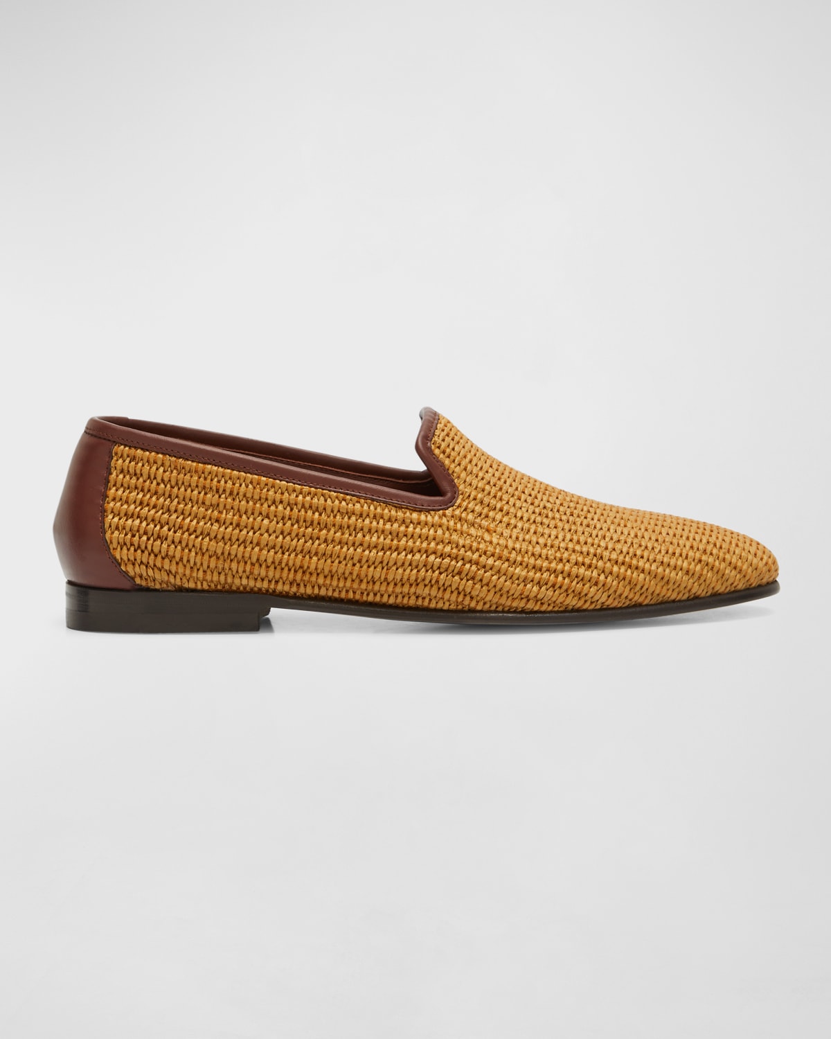 Manolo Blahnik Mario Leather-trimmed Raffia Loafers In Brown
