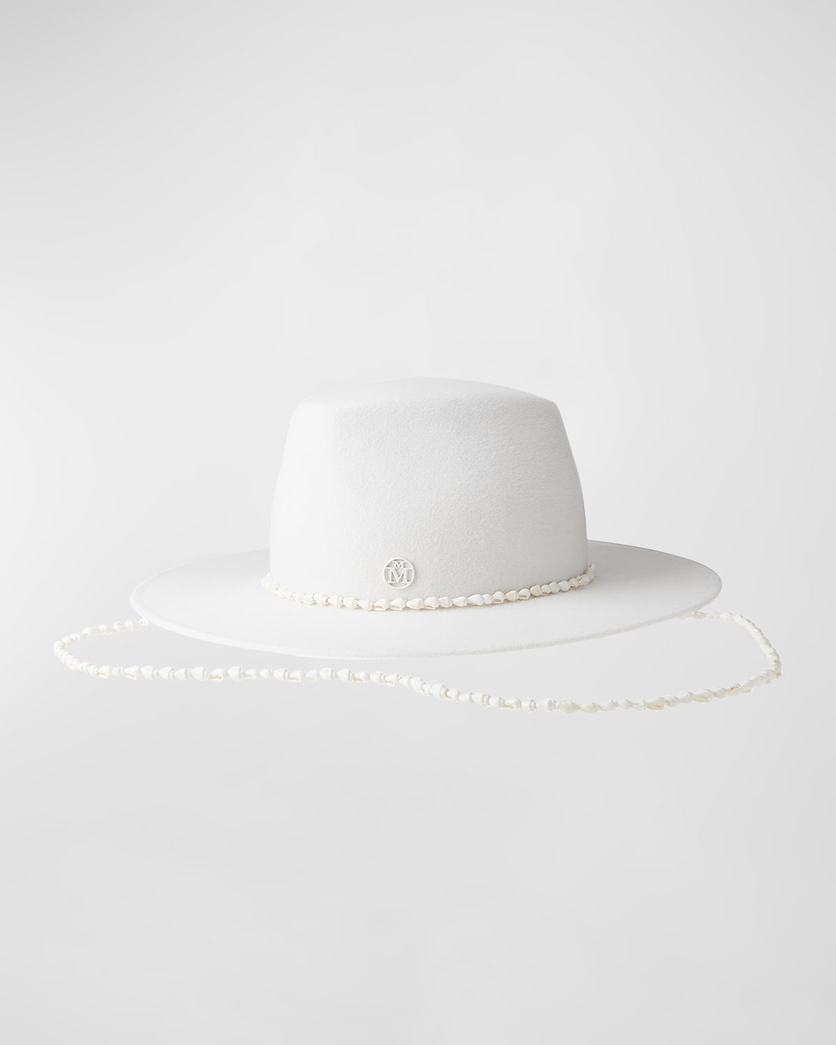 Maison Michel Kyra Felt Wool Fedora W/ Seashells In White