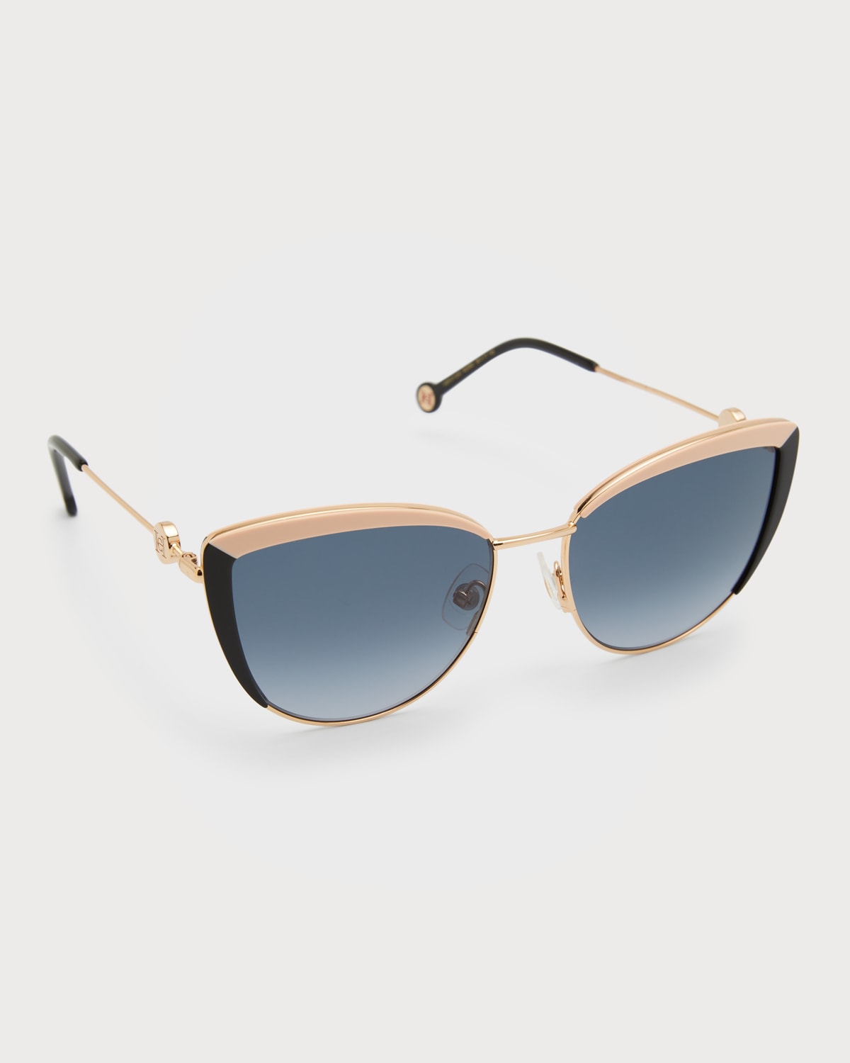 Shop Carolina Herrera Monogram Stainless Steel & Acetate Cat-eye Sunglasses In Black Nude