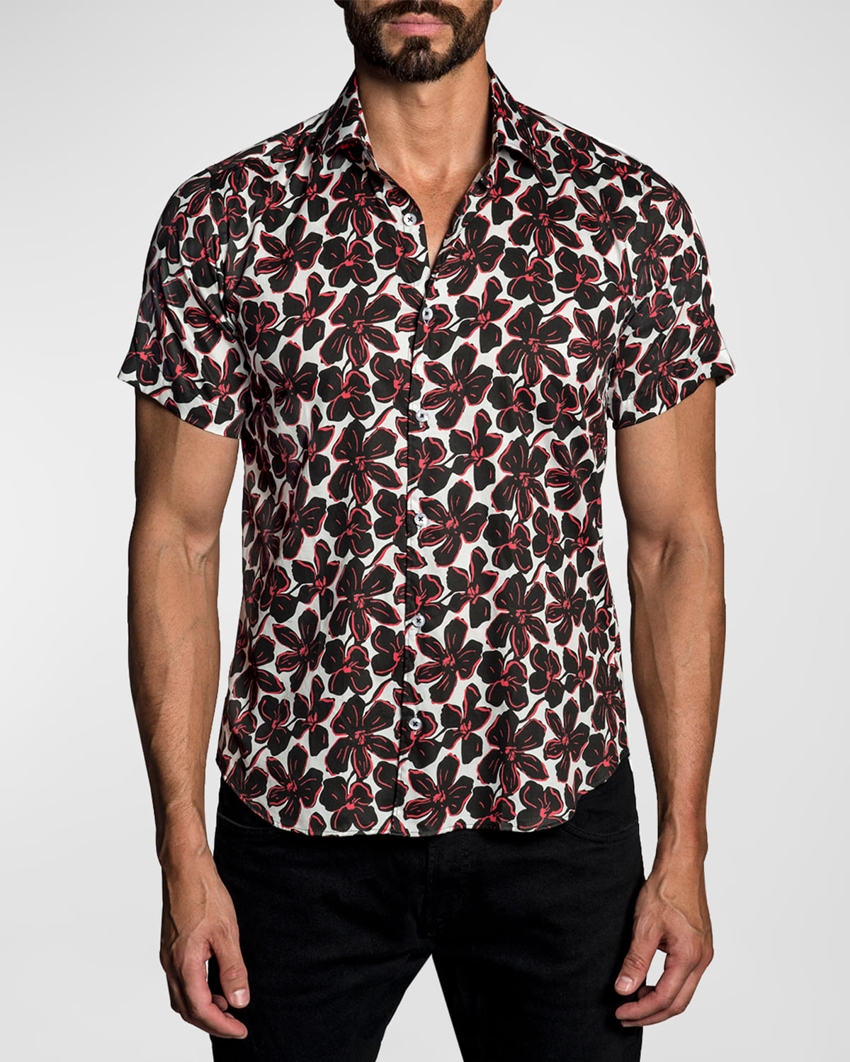 Men's Floral-Print Slim Fit Sport Shirt