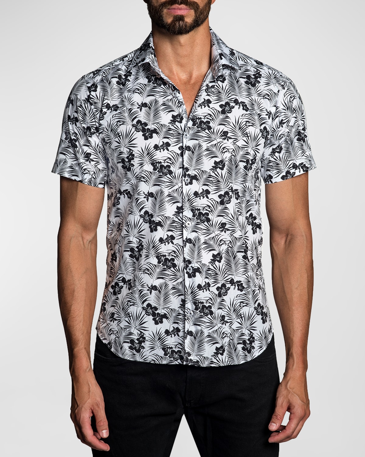 Men's Tropical-Print Slim Fit Sport Shirt