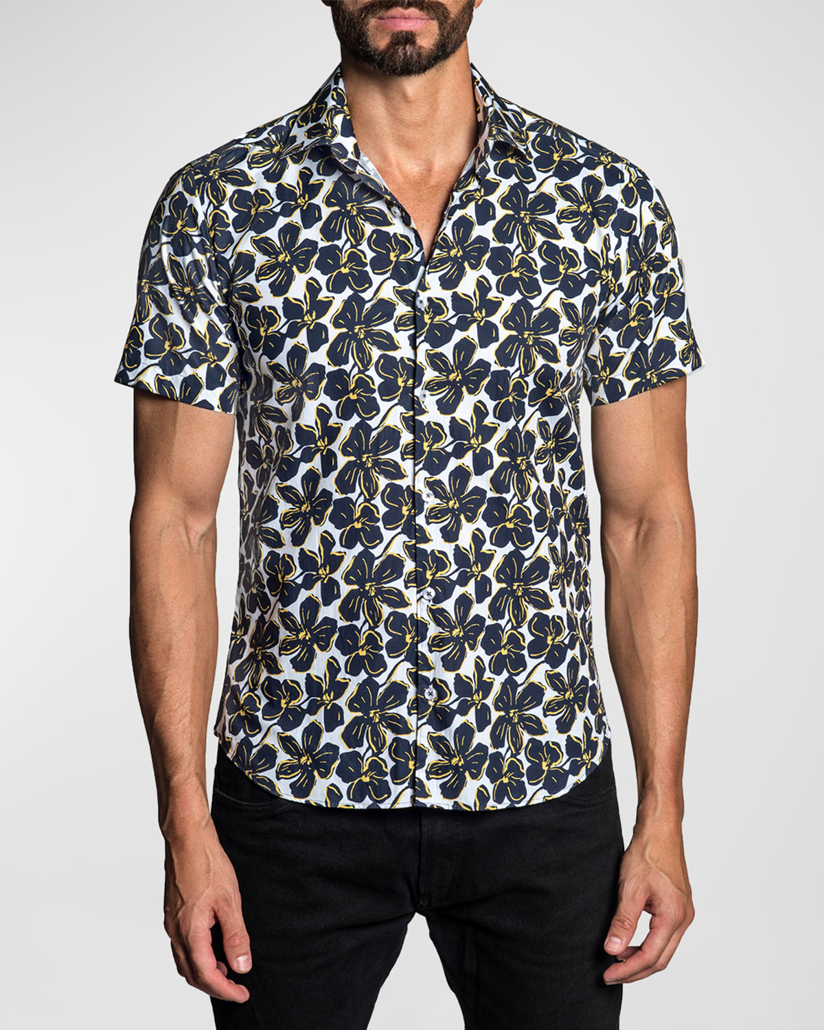Men's Floral-Print Slim Fit Sport Shirt