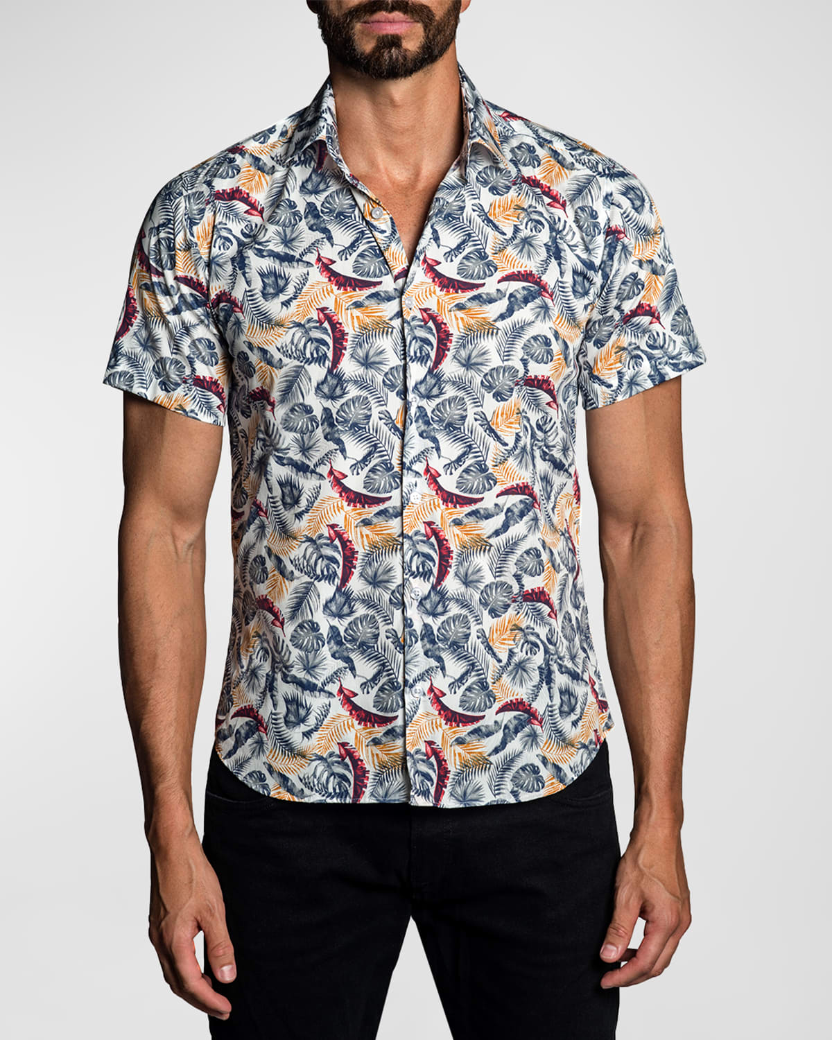 Men's Slim Fit Palm Leaf-Print Sport Shirt