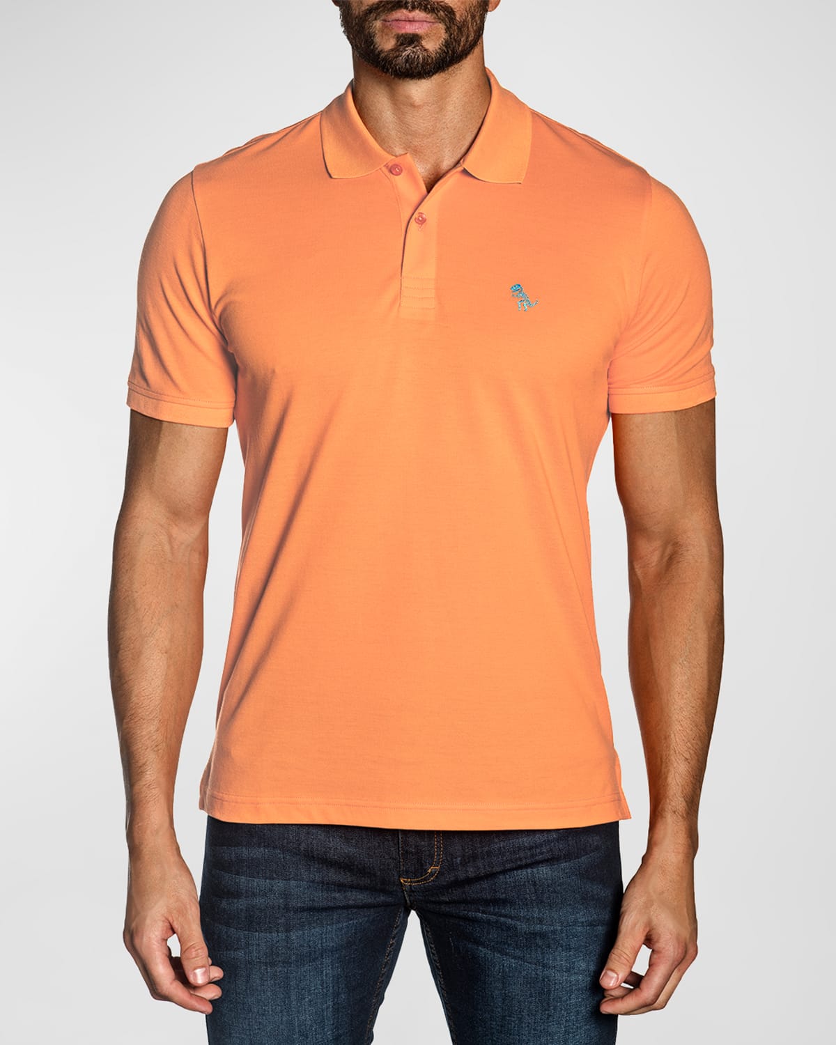Shop Jared Lang Men's Pima Cotton Knit Polo Shirt In Coral