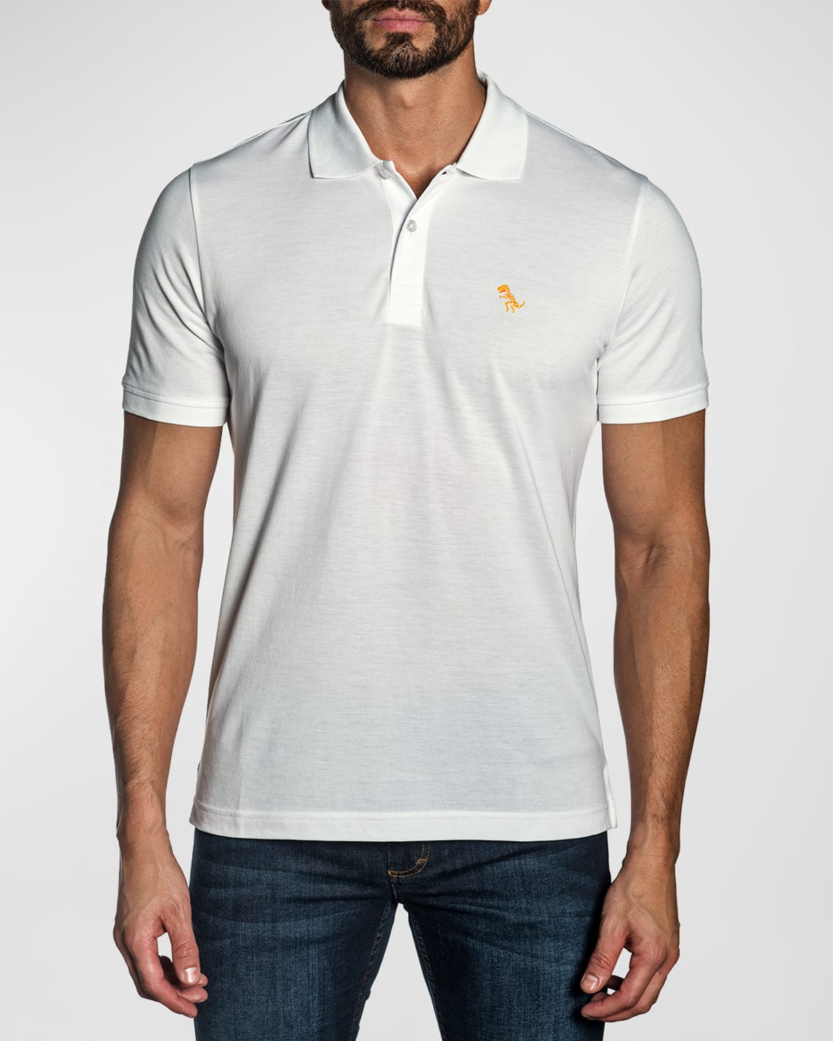Shop Jared Lang Men's Pima Cotton Knit Polo Shirt In Off White