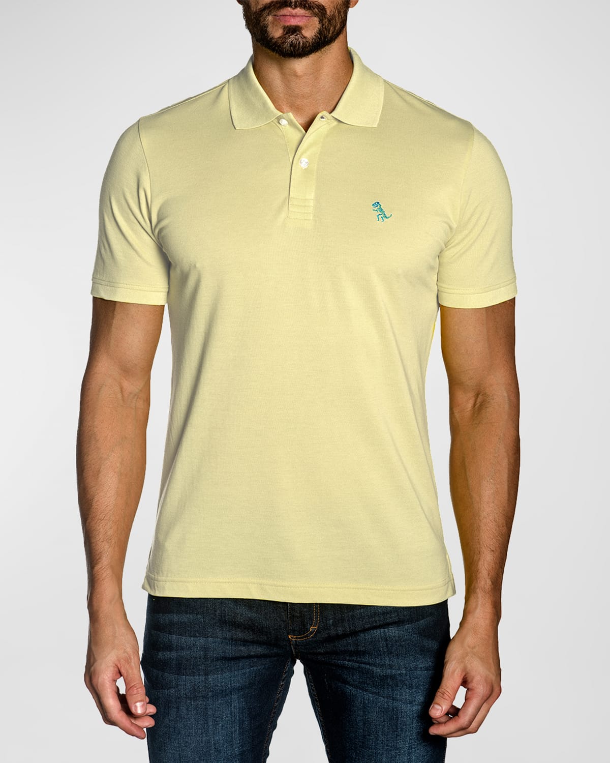 Jared Lang Men's Dinosaur Pima Cotton Polo In Pastel Yellow