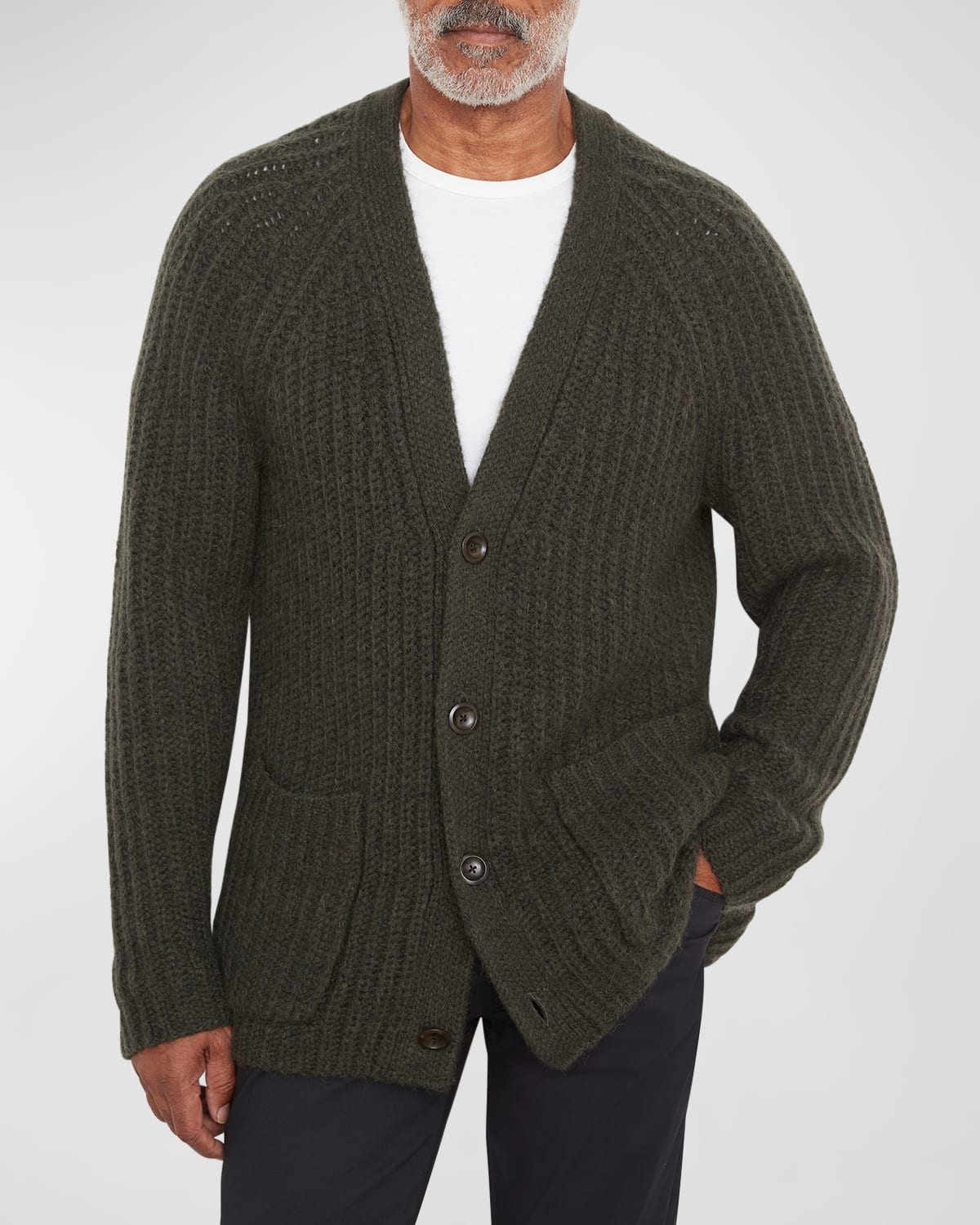 Vince Green Y-neck Cardigan In Dk Olive Field