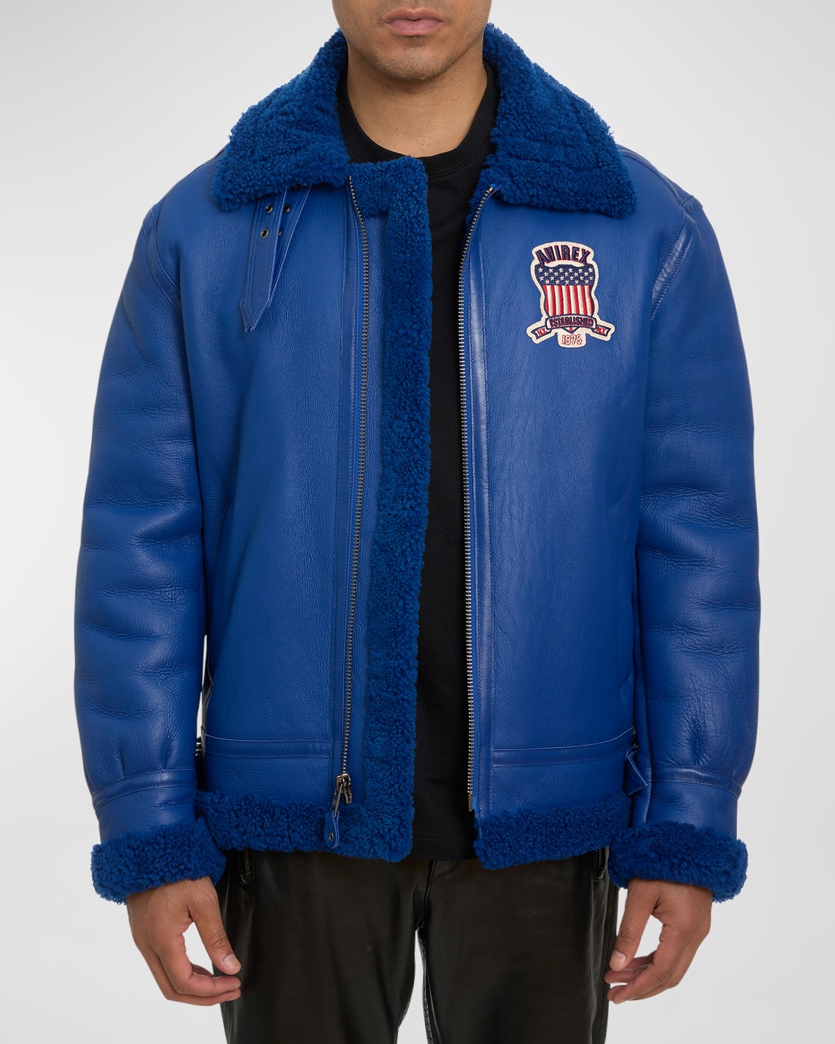 Avirex Men's Icon Shearling Aviator Jacket In Mazarine Blue