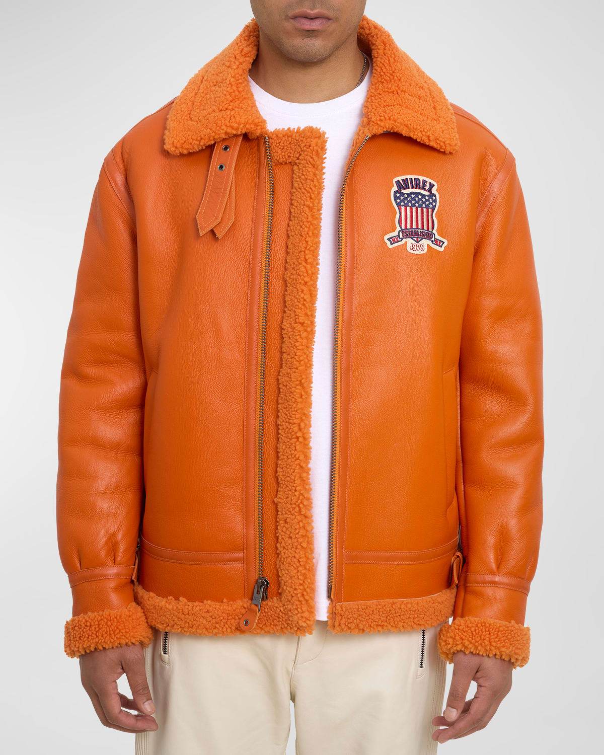 Avirex Men's Icon Shearling Aviator Jacket In Orange