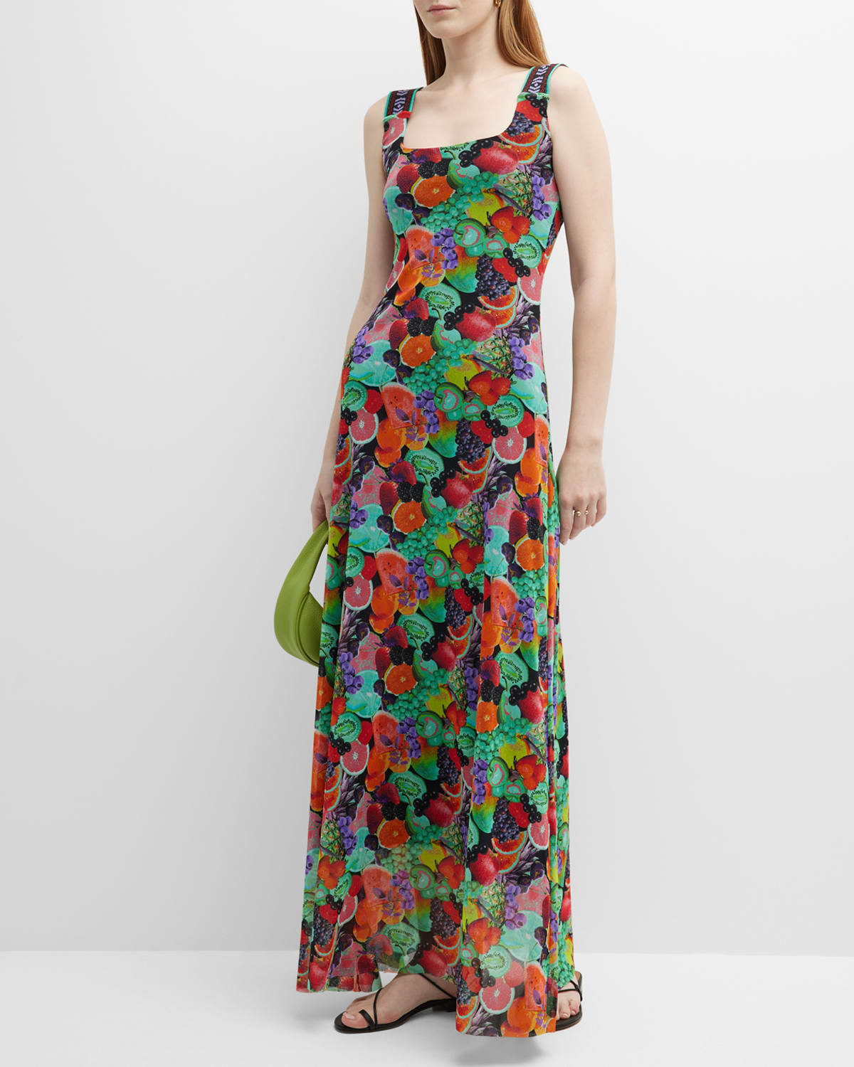 Fuzzi Sleeveless Fruit-Print Tulle Maxi Dress