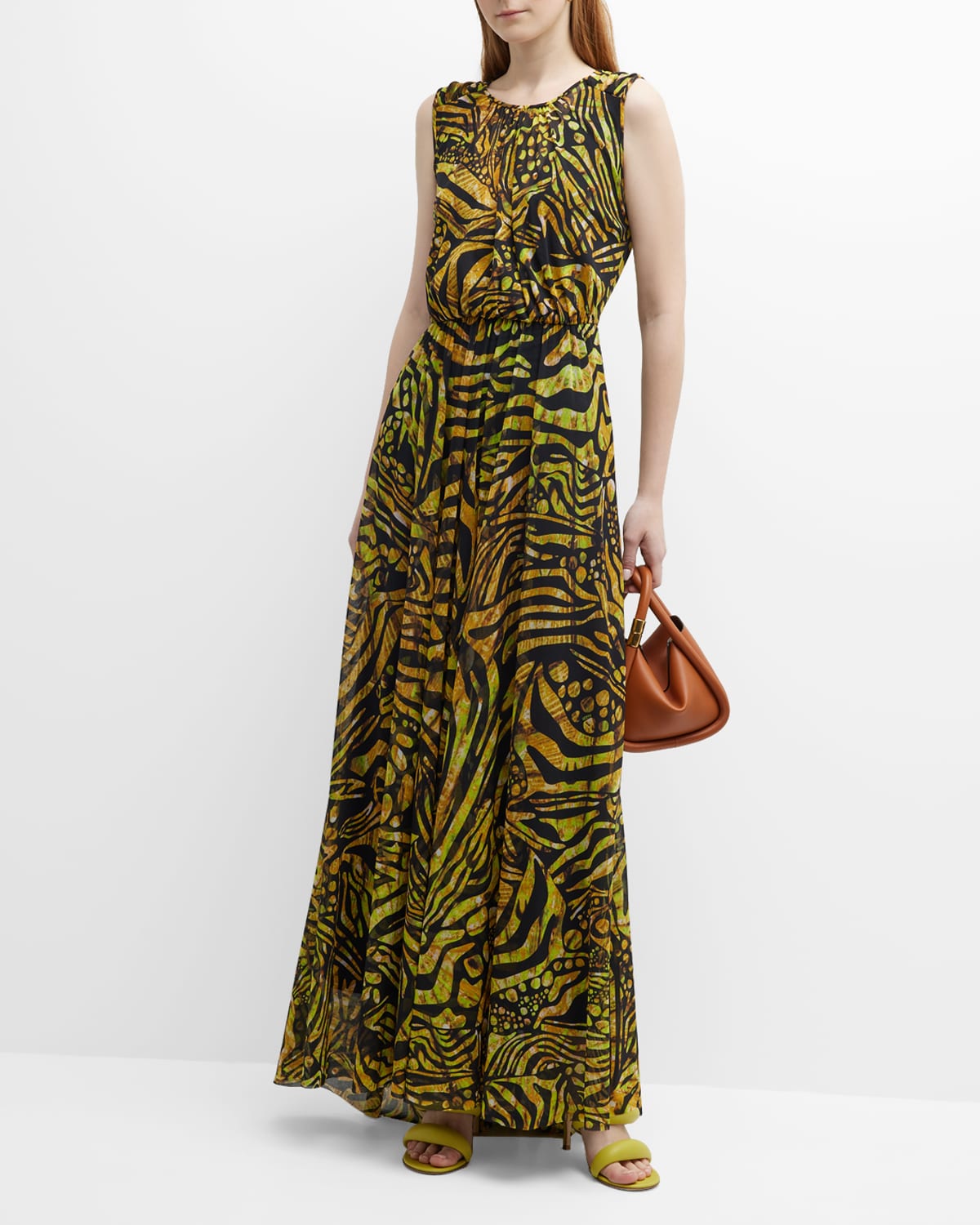 Fuzzi Sleeveless Abstract-Print Tulle Maxi Dress