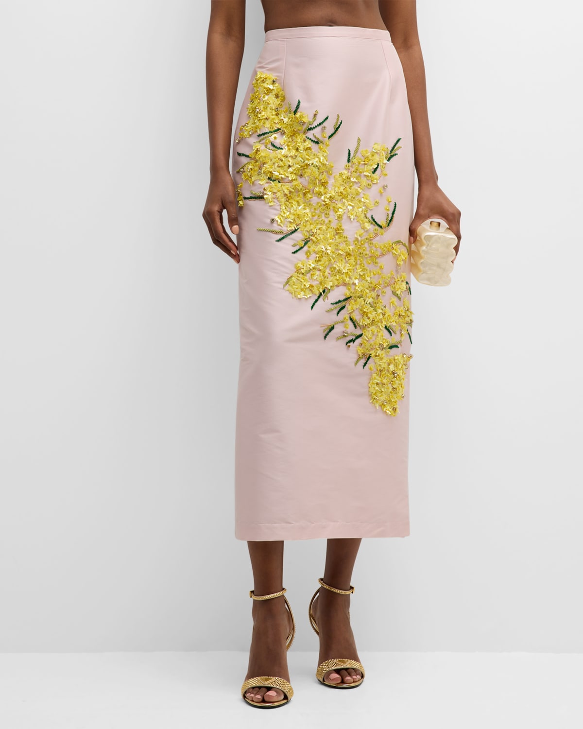 BERNADETTE Norma Floral Beaded Taffeta Midi Skirt
