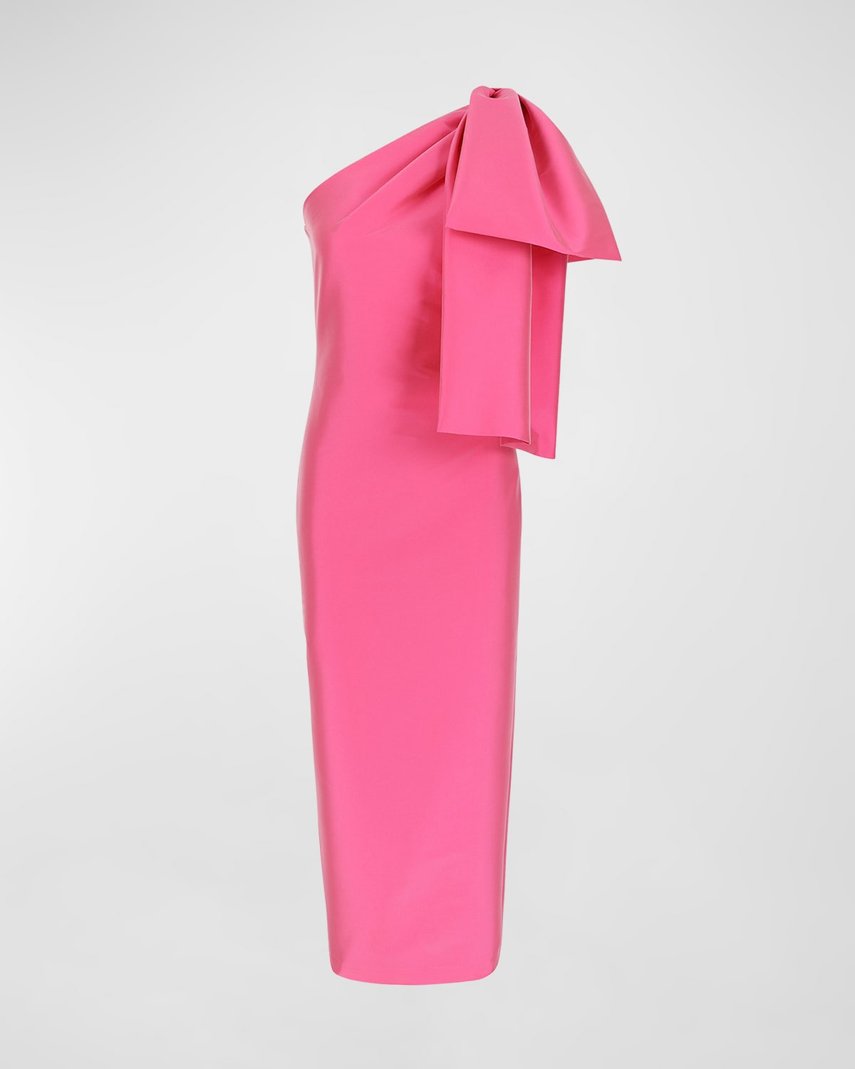 Bernadette Josselin One-shoulder Midi Dress With Bow Detail In Hot Pink