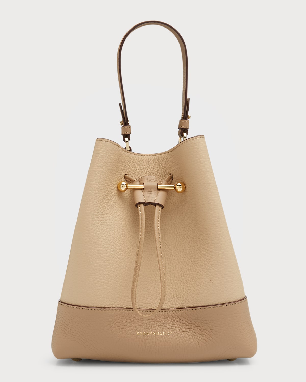 Strathberry Lana Osette Midi Leather Bucket Bag In Oat Mushroom