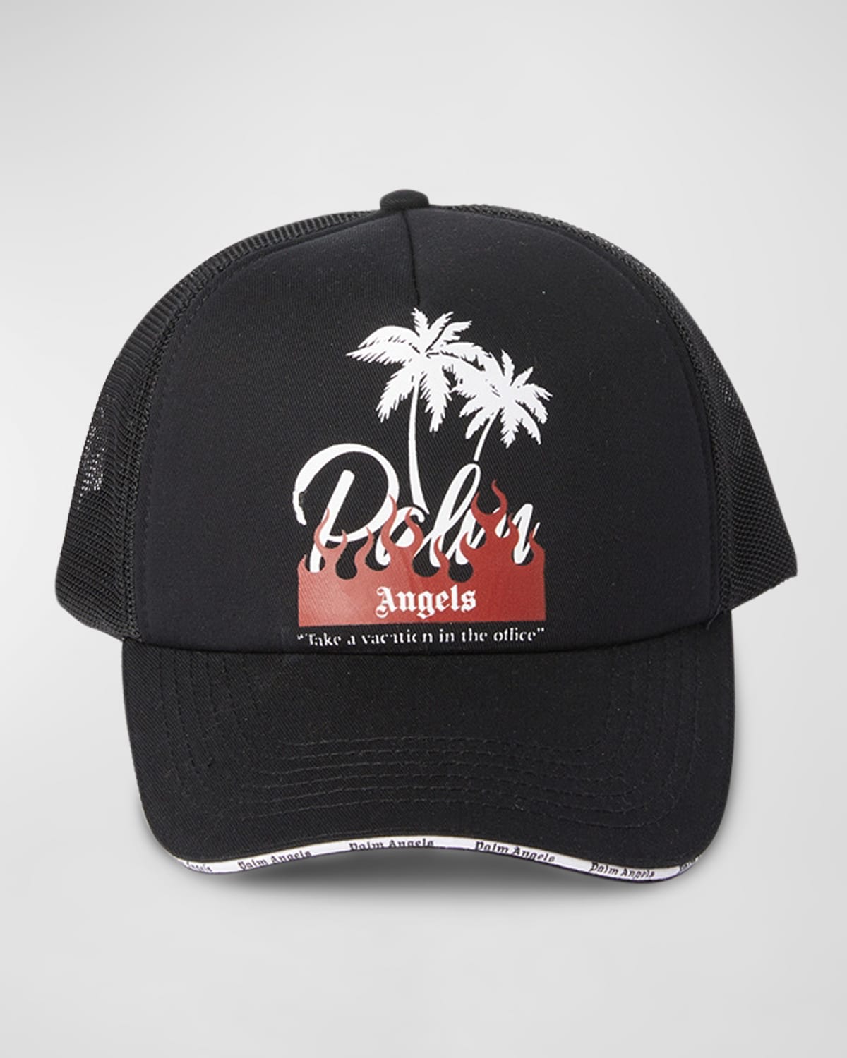 Palm Angels Palm-print Mesh-panel Cap In Black Off White