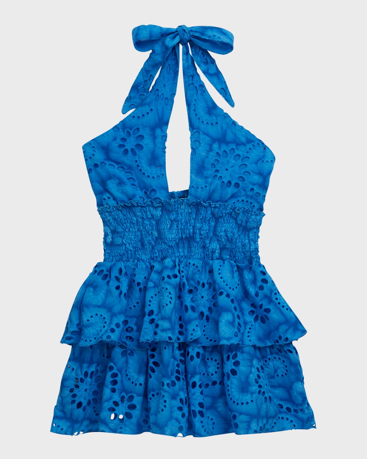 Flowers By Zoe Kids' Girl's Floral Eyelet Tiered Halter Dress In Blue