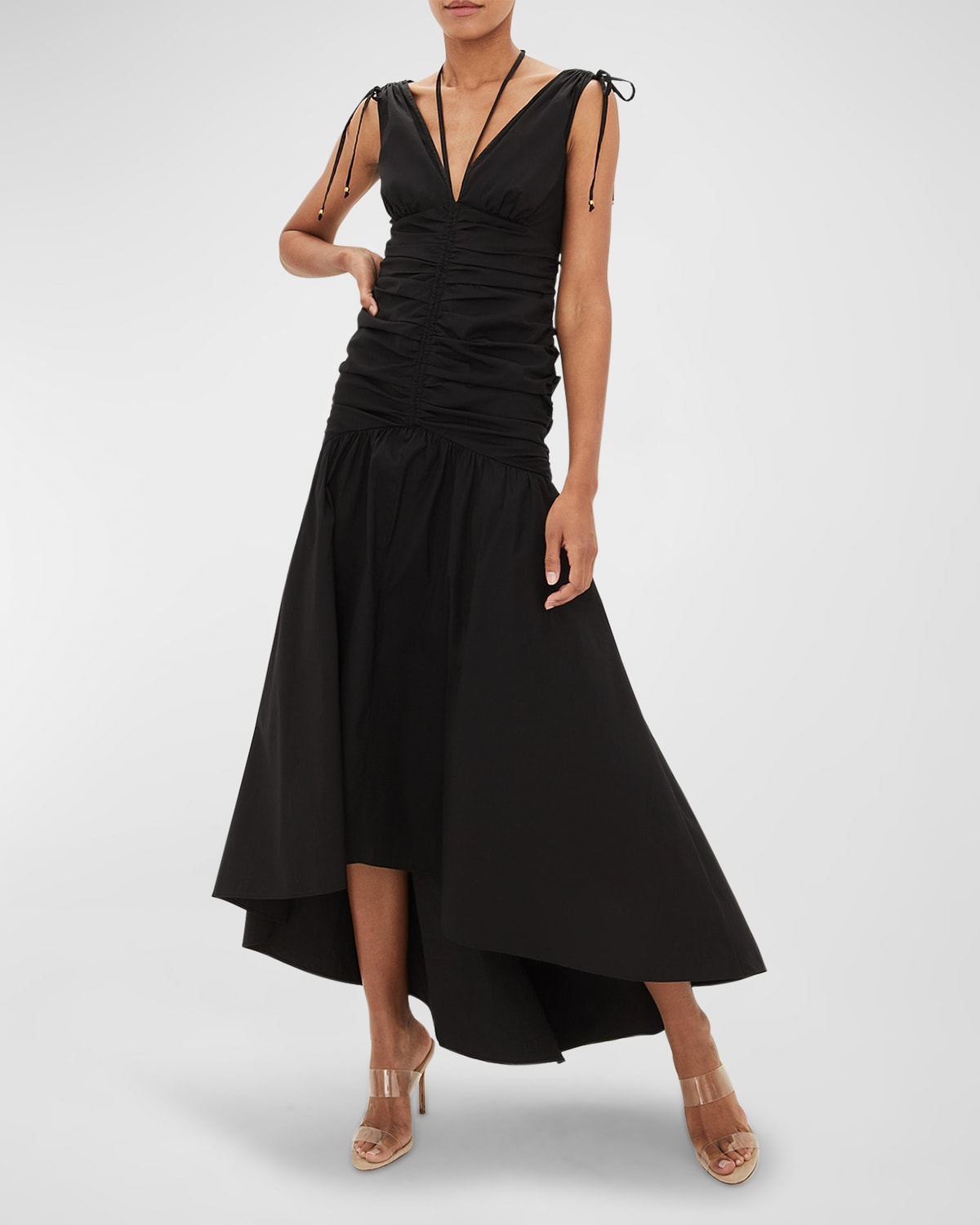 Veronica Beard Perrin Ruched High-low Maxi Dress In Black