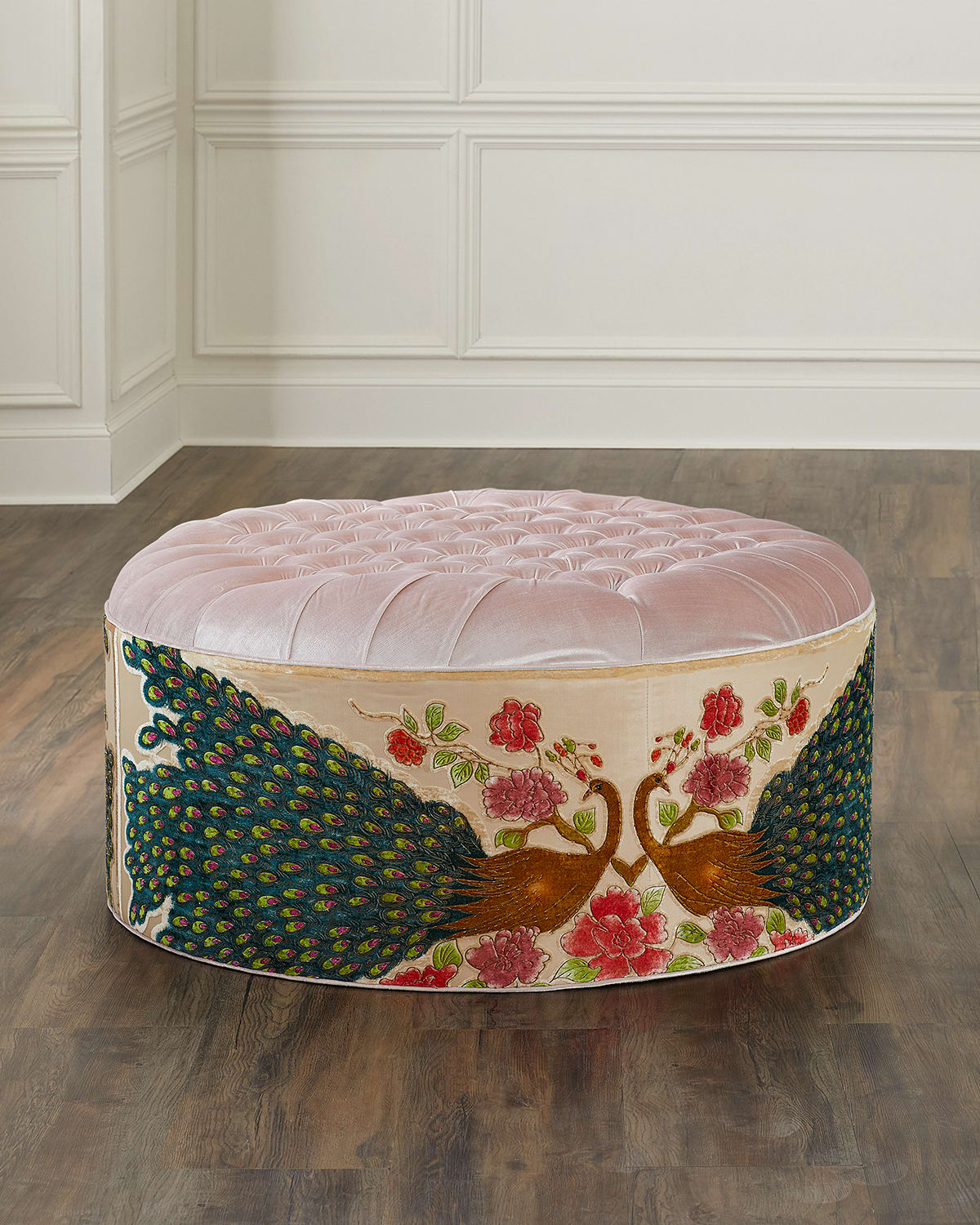 Haute House Round Blush Peacock Ottoman