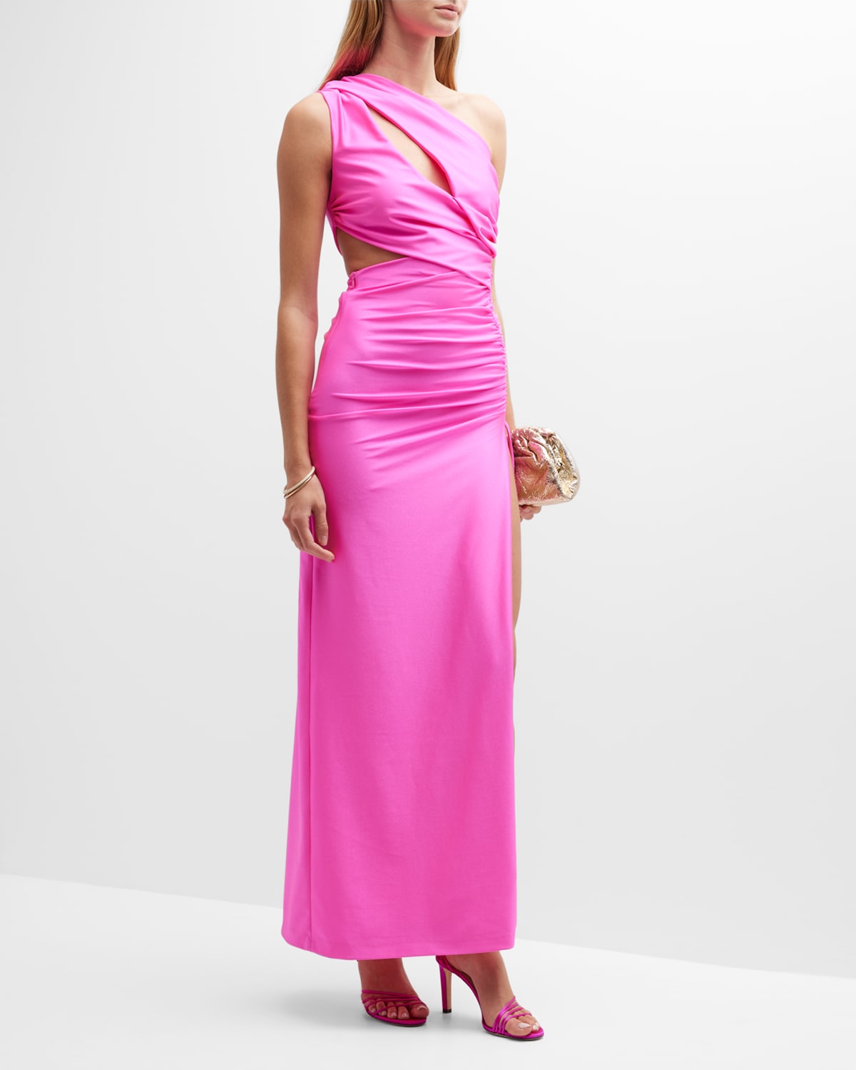 Dundas Gala Cutout Ruched Side-Slit One-Shoulder Gown