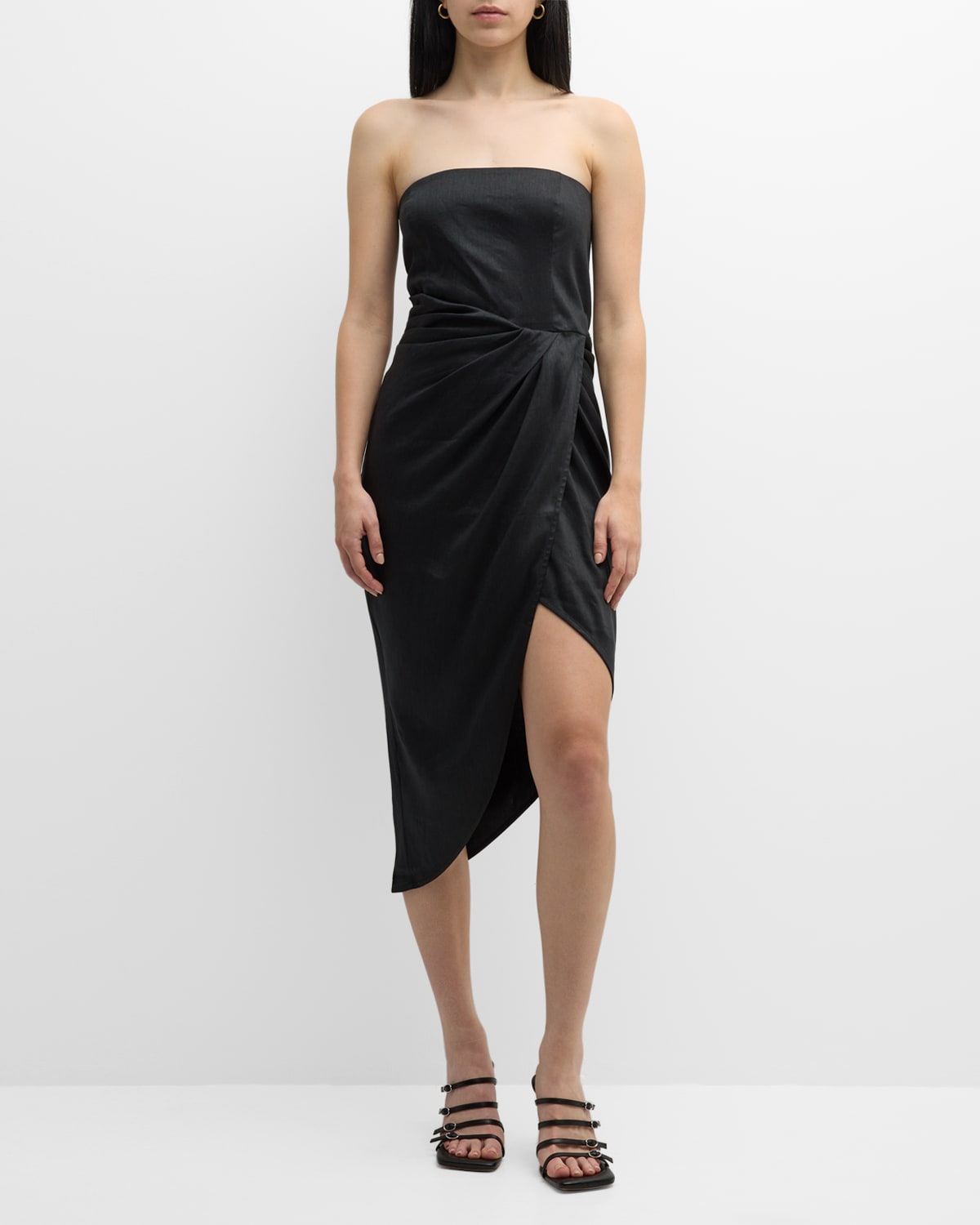 Gauge81 Lica Strapless Gathered Silk-satin Midi Dress In Black