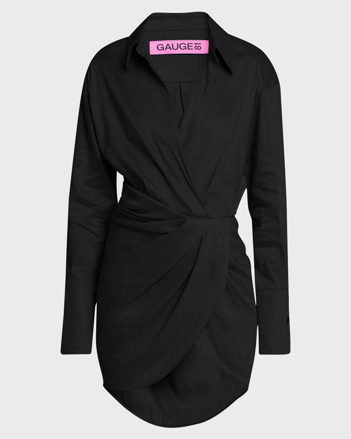 Gauge81 Puno Wrap-front Linen-blend Mini Shirt Dress In Black
