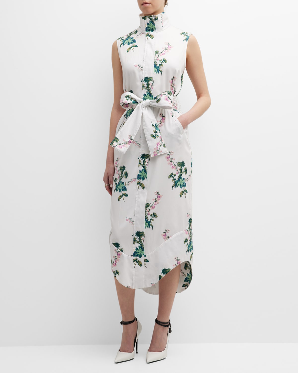 Arias New York Sleeveless Floral-print Sateen Midi Dress In White Floral