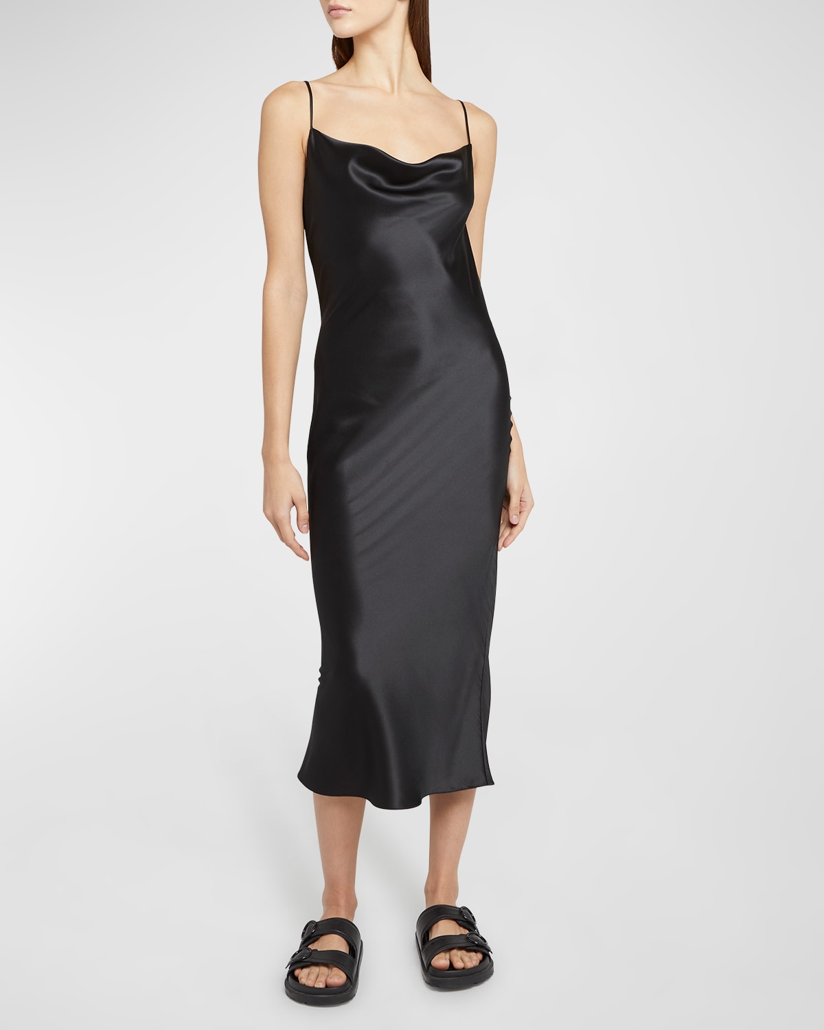 Armarium Midi Silk Slip Dress In Black