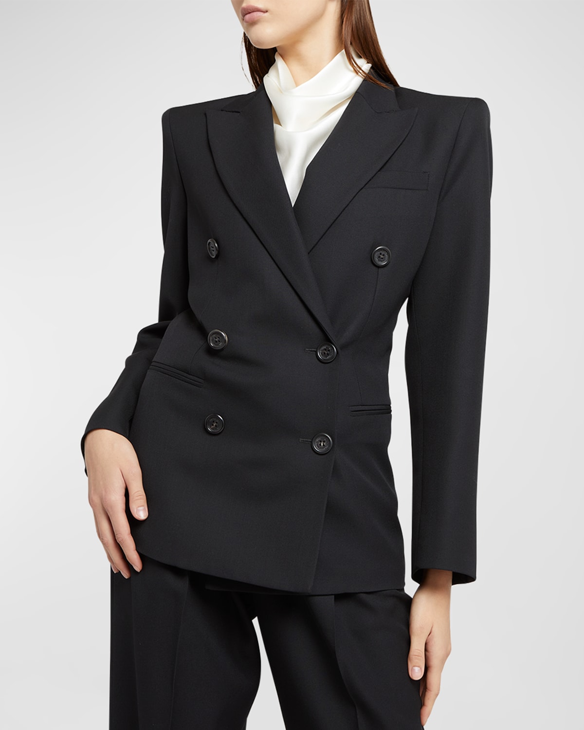 Shop Armarium Myra Tailored Wool Button-front Blazer In Black