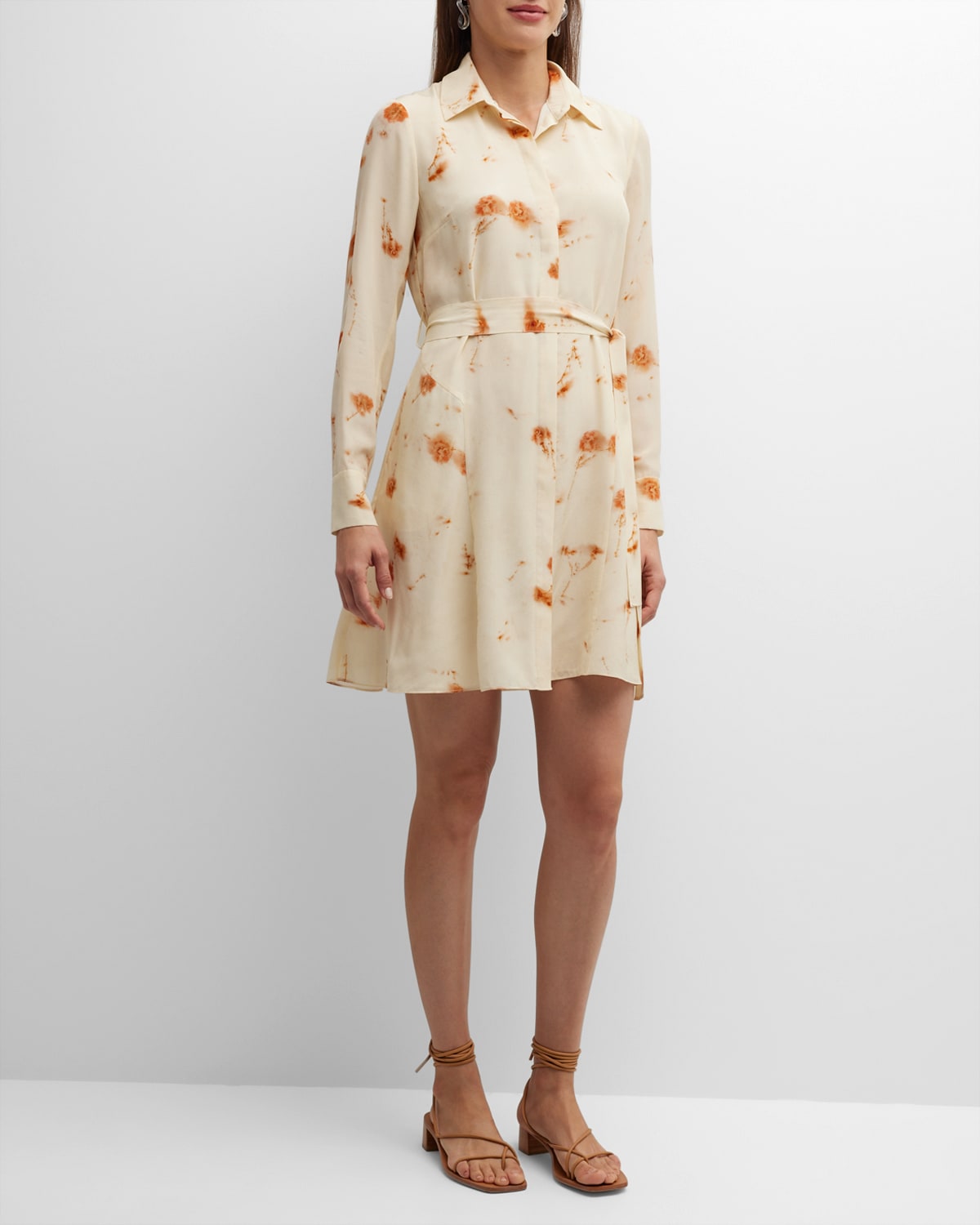 Jason Wu Belted Floral-print Silk Shirtdress In Plaster Multi