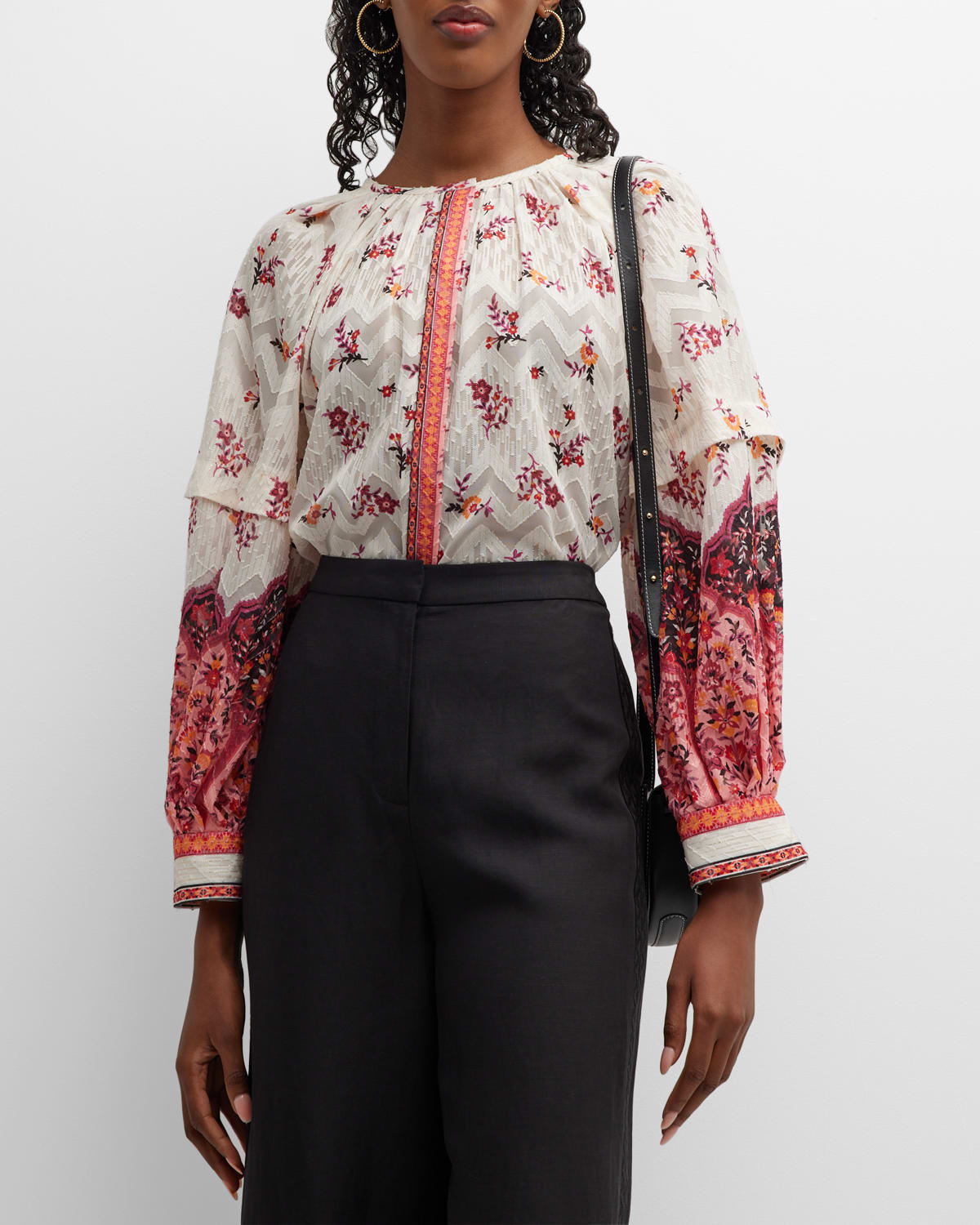Kobi Halperin Rey Floral-print Button-down Jacquard Blouse In Ivory Multi