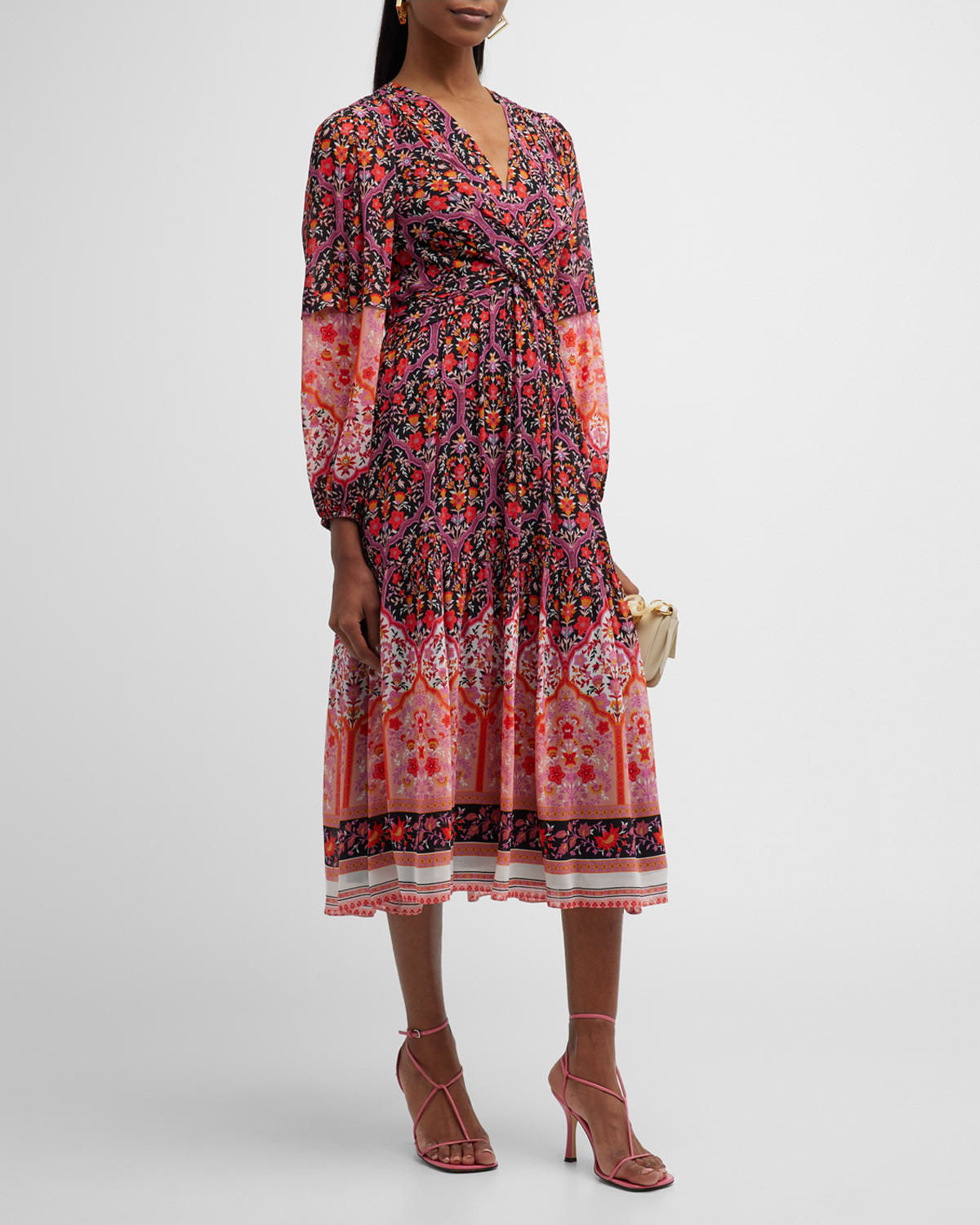 Kobi Halperin Skye Floral Border Print Midi Dress In Black Multi
