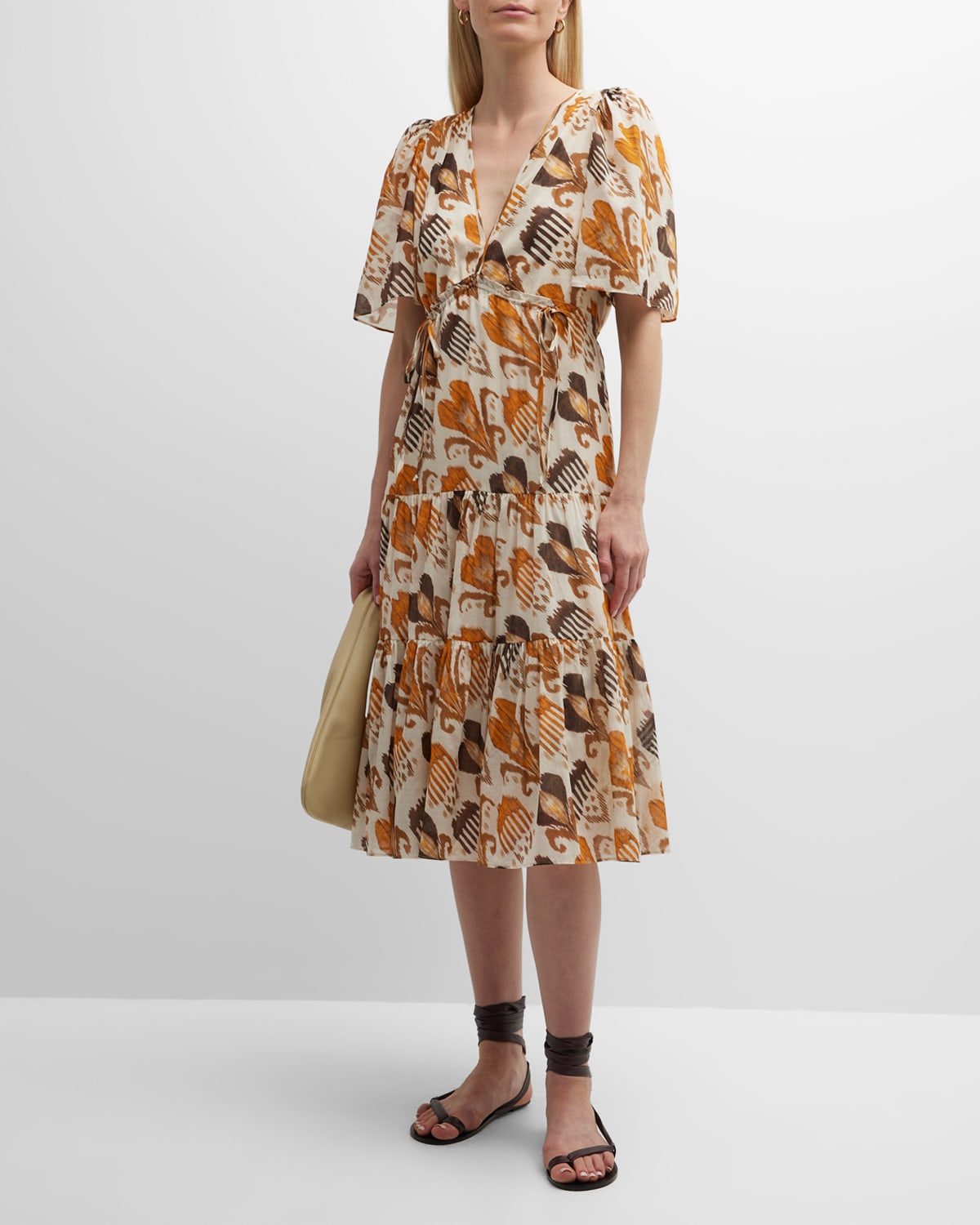 Kobi Halperin Dena Tiered Ikat-print Midi Dress In Ivory Multi