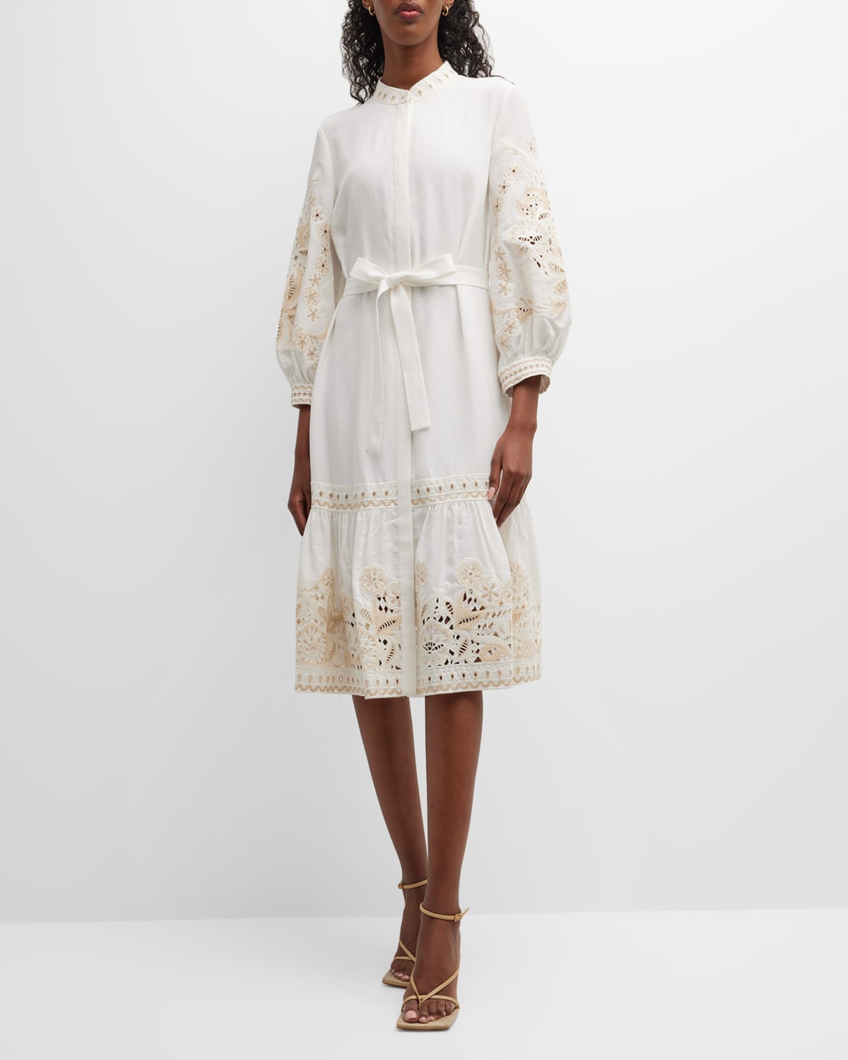 Kobi Halperin Denali Floral-embroidered Eyelet Midi Dress In Black