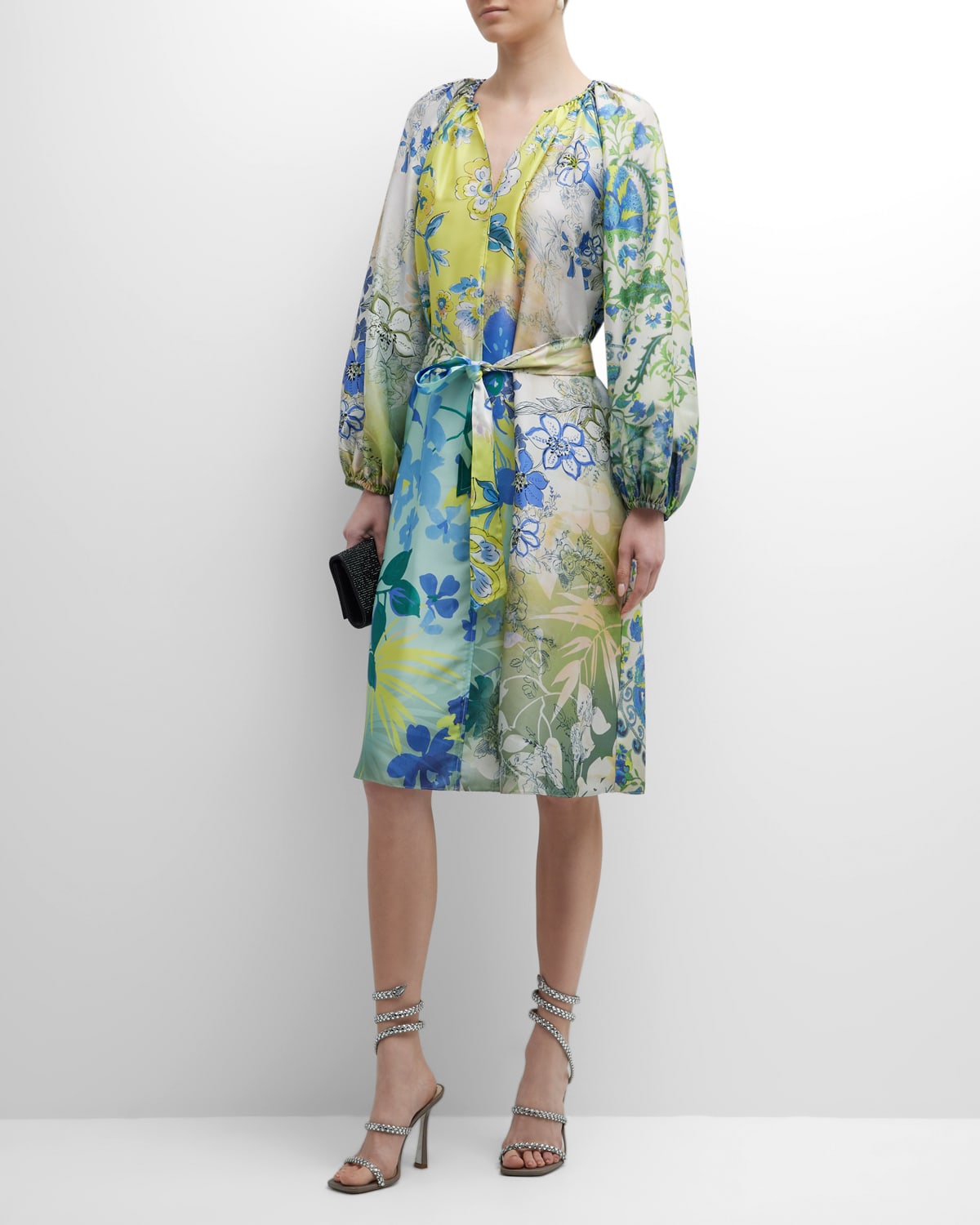 Arbor Blouson-Sleeve Floral-Print Midi Dress