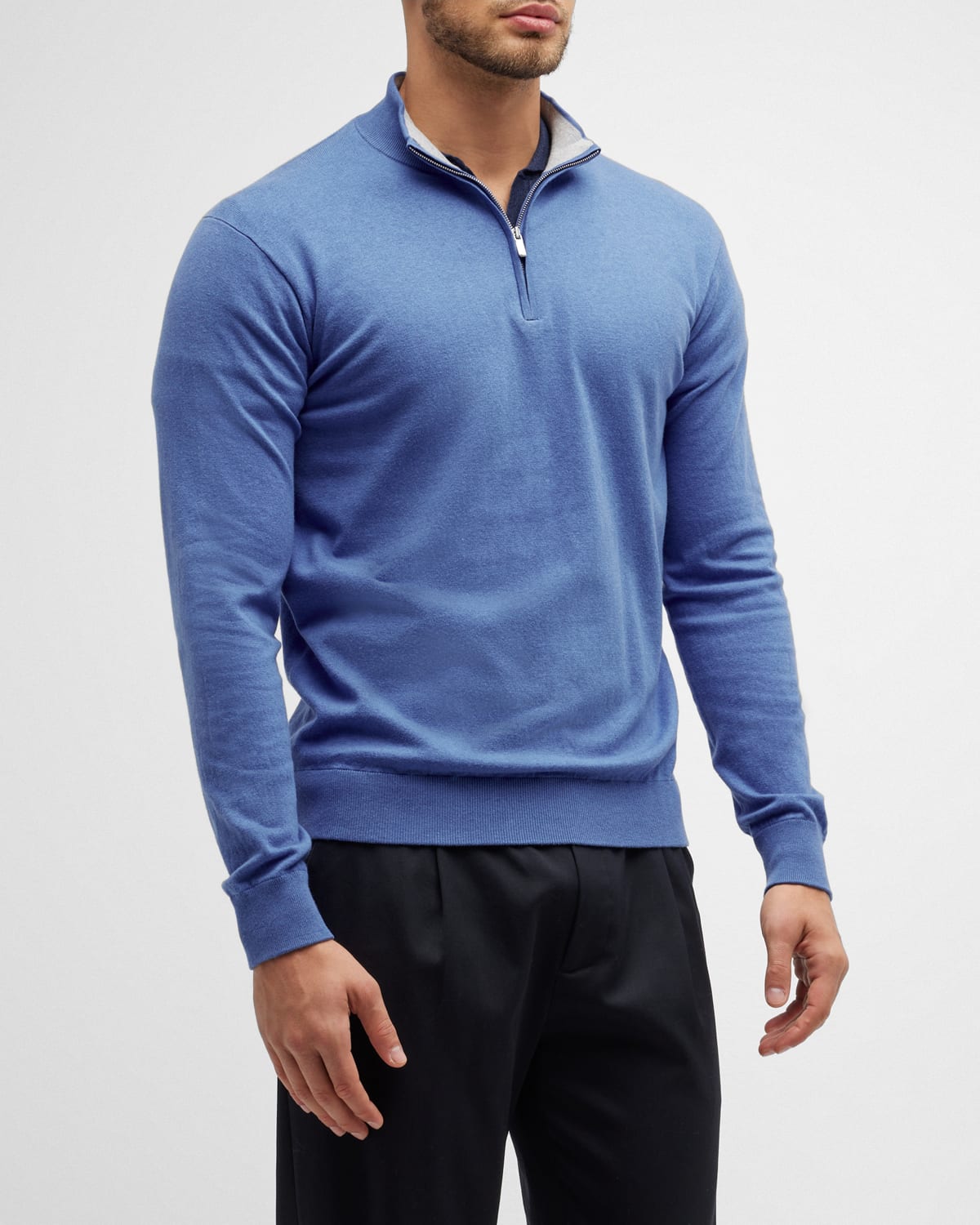 Peter Millar Men's Crest Quarter-zip Sweater In Maritime