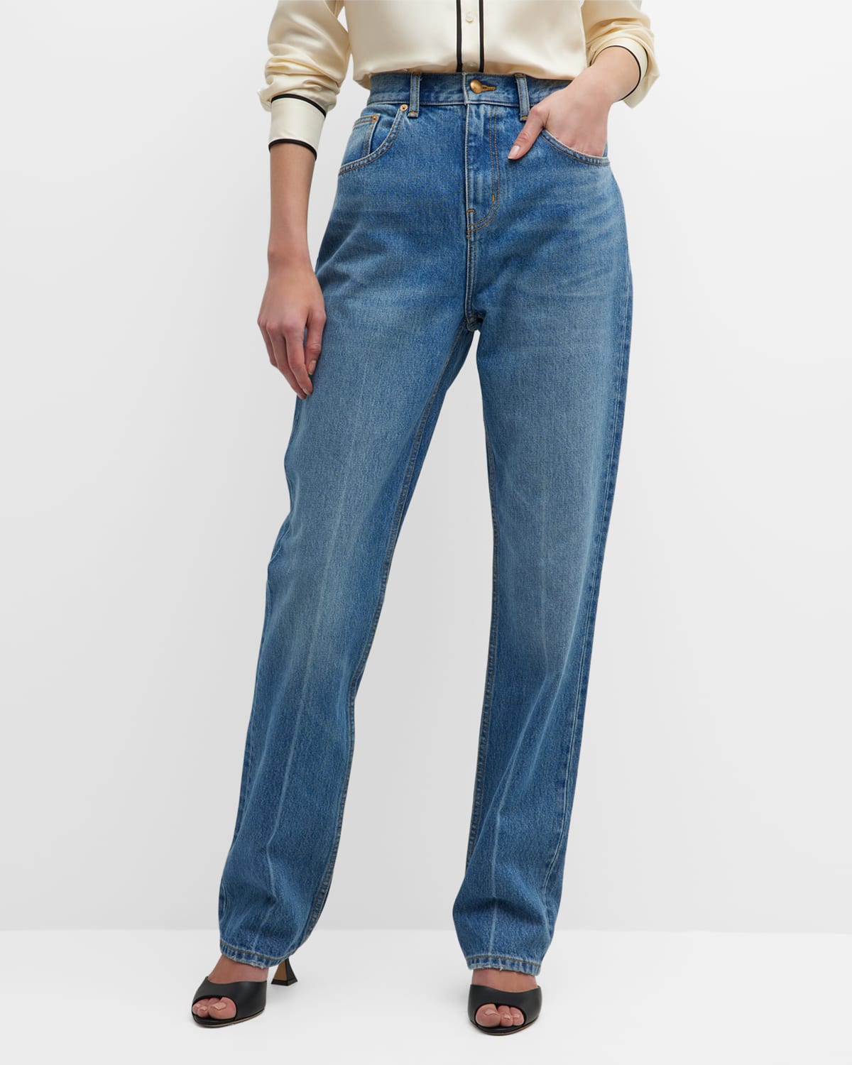 Tory Burch Mid-rise Straight-leg Denim Jeans In Light Crease Wash